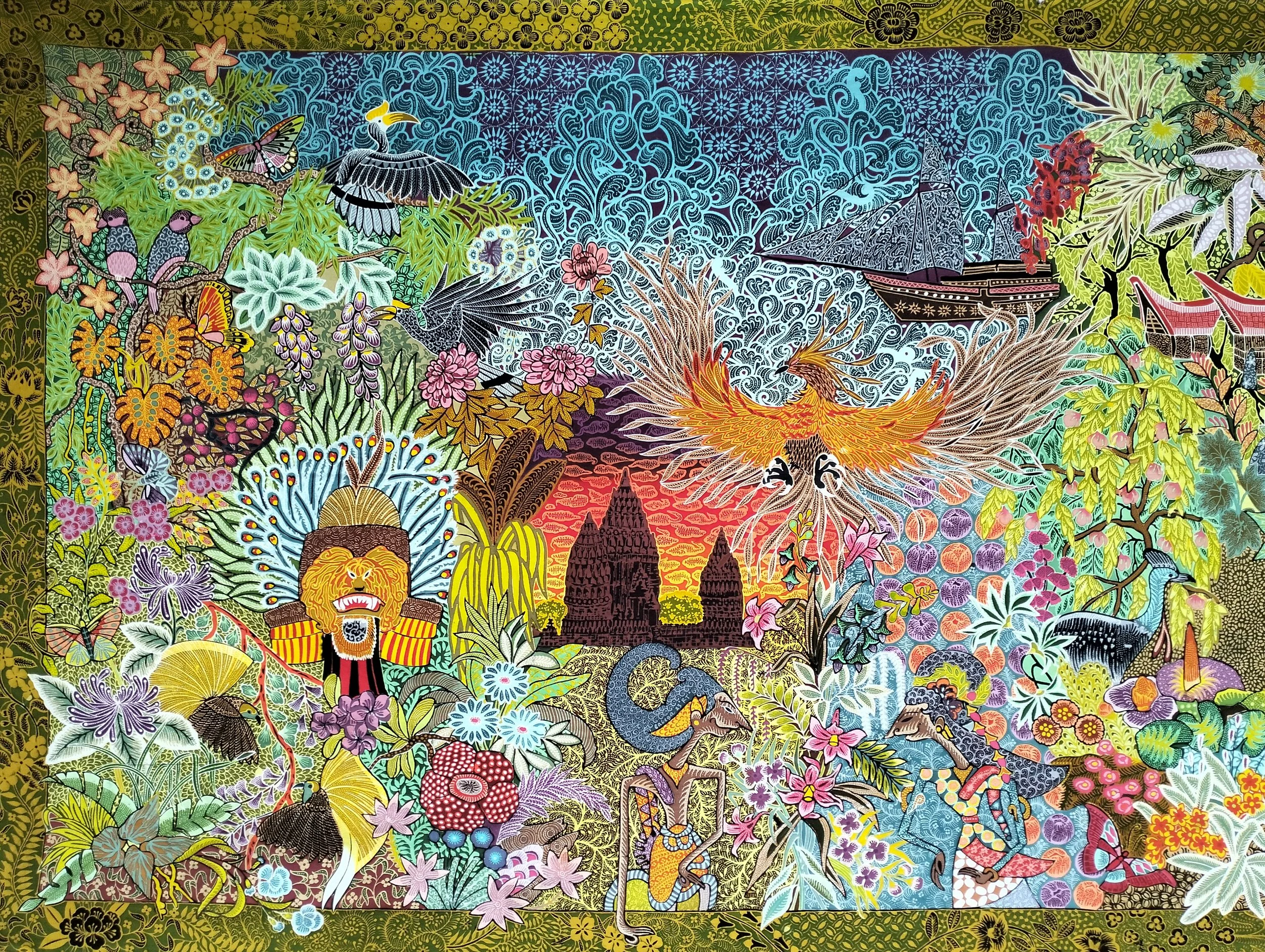  Rabiatul Asqiah 
 Nusa Temu Ntara Rindu 
 Wax resist,remazol dye on primisima cotton fabric 
 200 cm x 115 cm, 2022 