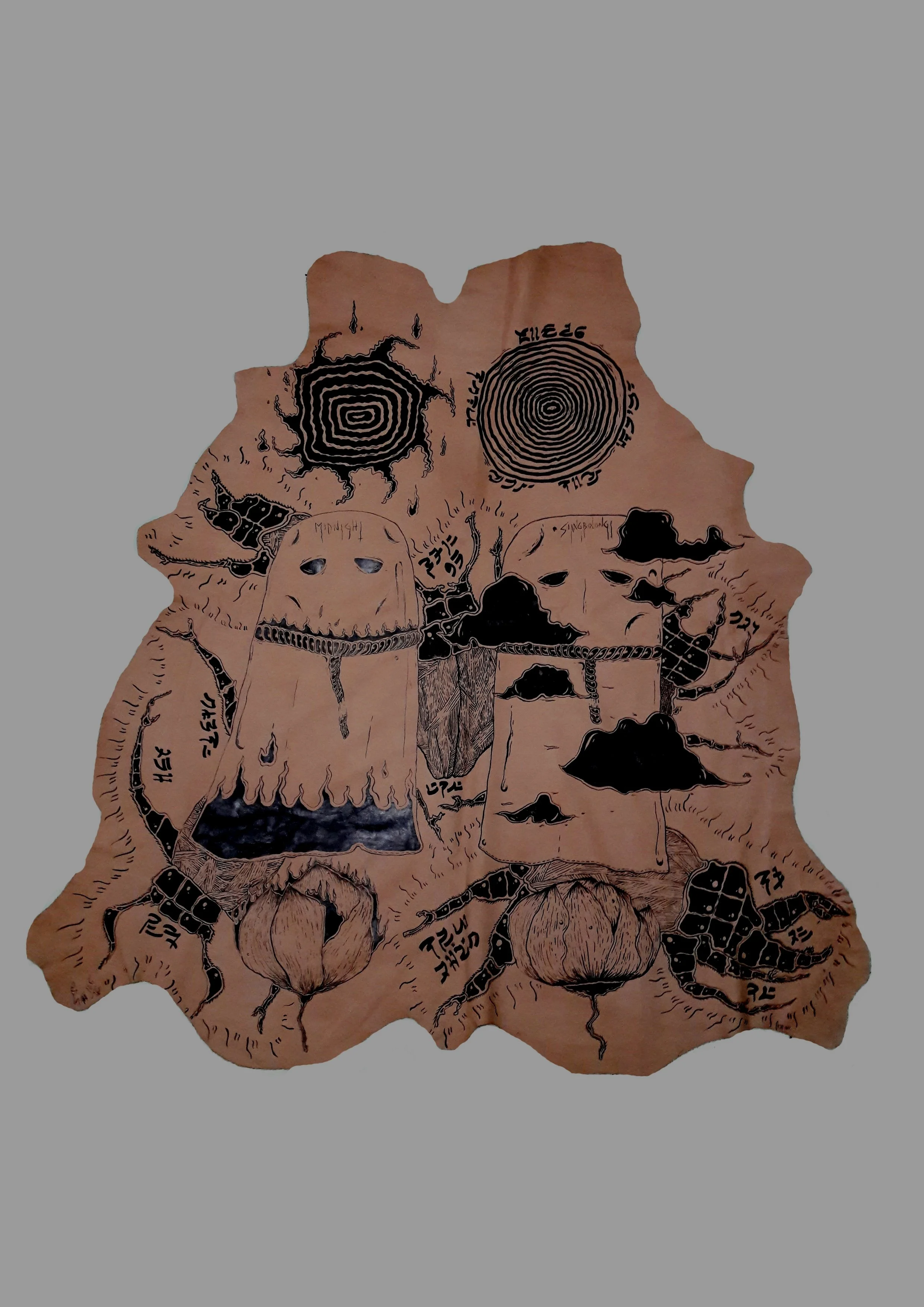  Arsa Tungga Garuda 
 Crucial Supreme #2 
 Ink on leather 
 150 cm x 150 cm, 2017 
