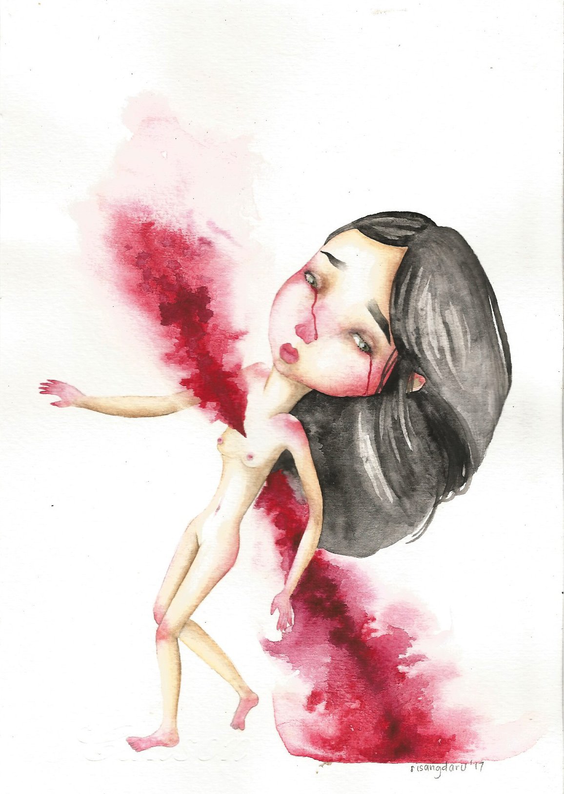  Kayla Risangdaru 
 Drupadi & Amba (Panel II) 
 Watercolor on paper 
 21 cm x 15 cm, 2018 