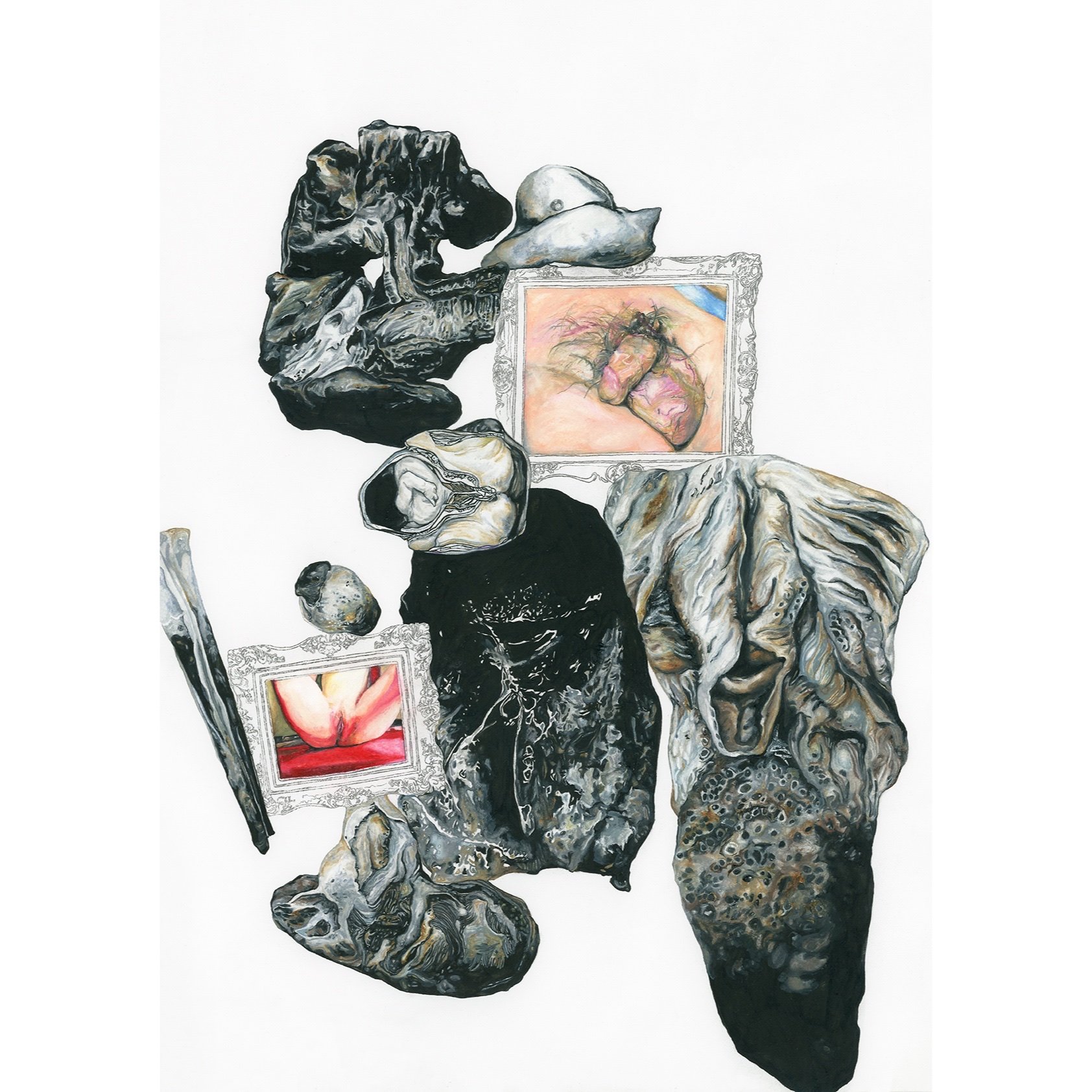  She Knew the Stress and the Therapy that She Herself Went Through to Stay Sane 
 Watercolour and coloured pencil on paper 
 Dimensions variable, 2019 
