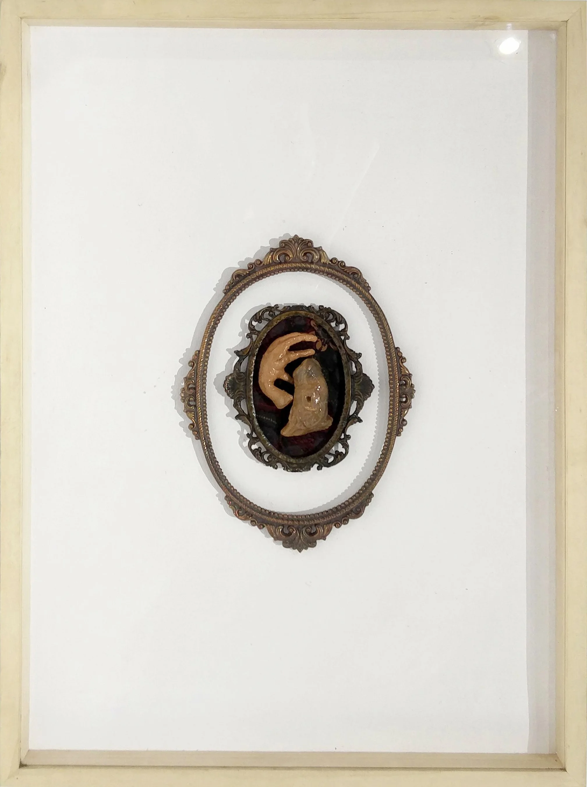  Akar-akar Nyolpe #2 
 Ceramic, cooper frame and wooden frame 
 54 cm x 74 cm x 5 cm (framed), 2017 