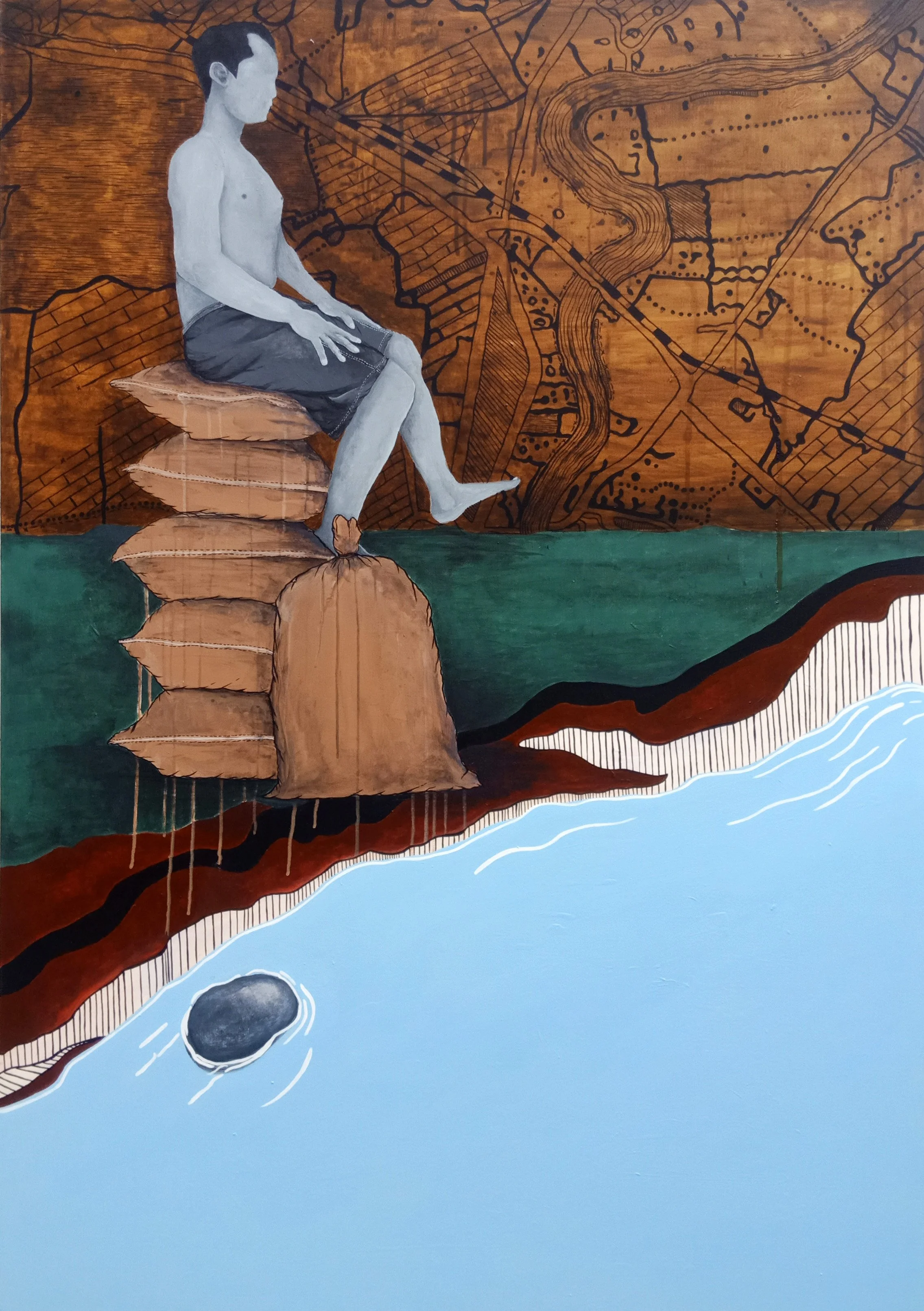  Oky Tisna 
 The River #1 
 Acrylic on canvas 
  100 cm x 150 cm, 2021 