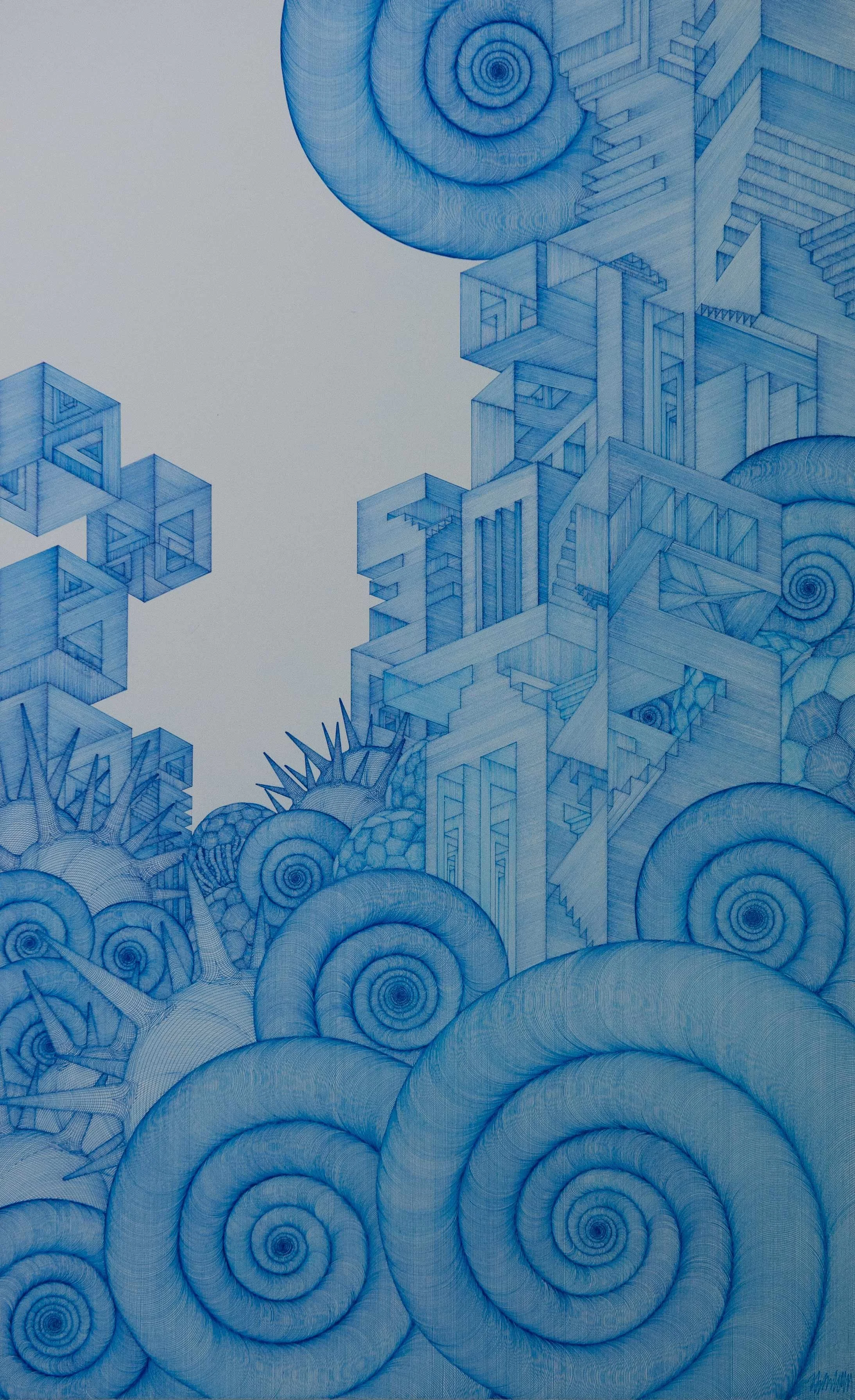  Nowhere #9 
 Pen on paper 
  15.24 x 66.04cm,2012 