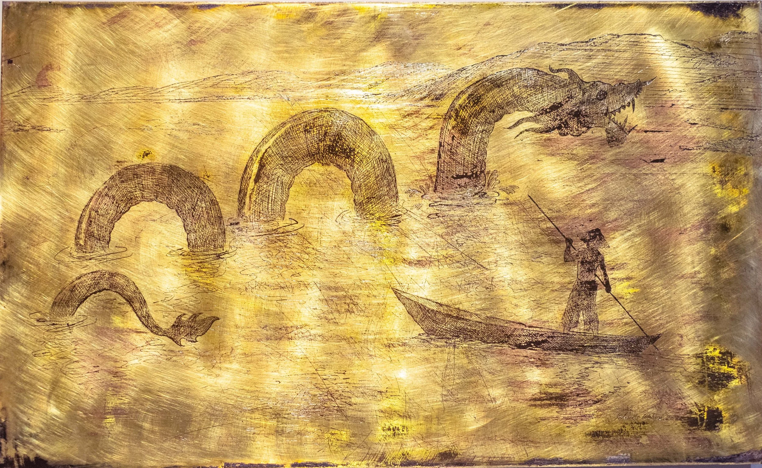  Penampakan di Rawa Pening 
 Etching on brass 
 60 cm x 36 cm, 2020 