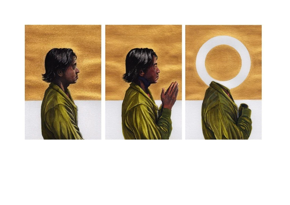  Yulian Ardhi 
 Ritual 
 Digital images of scanned watercolor painting printed on lightboxes 
 50 cm x 75 cm x 14 cm (each), 2018 