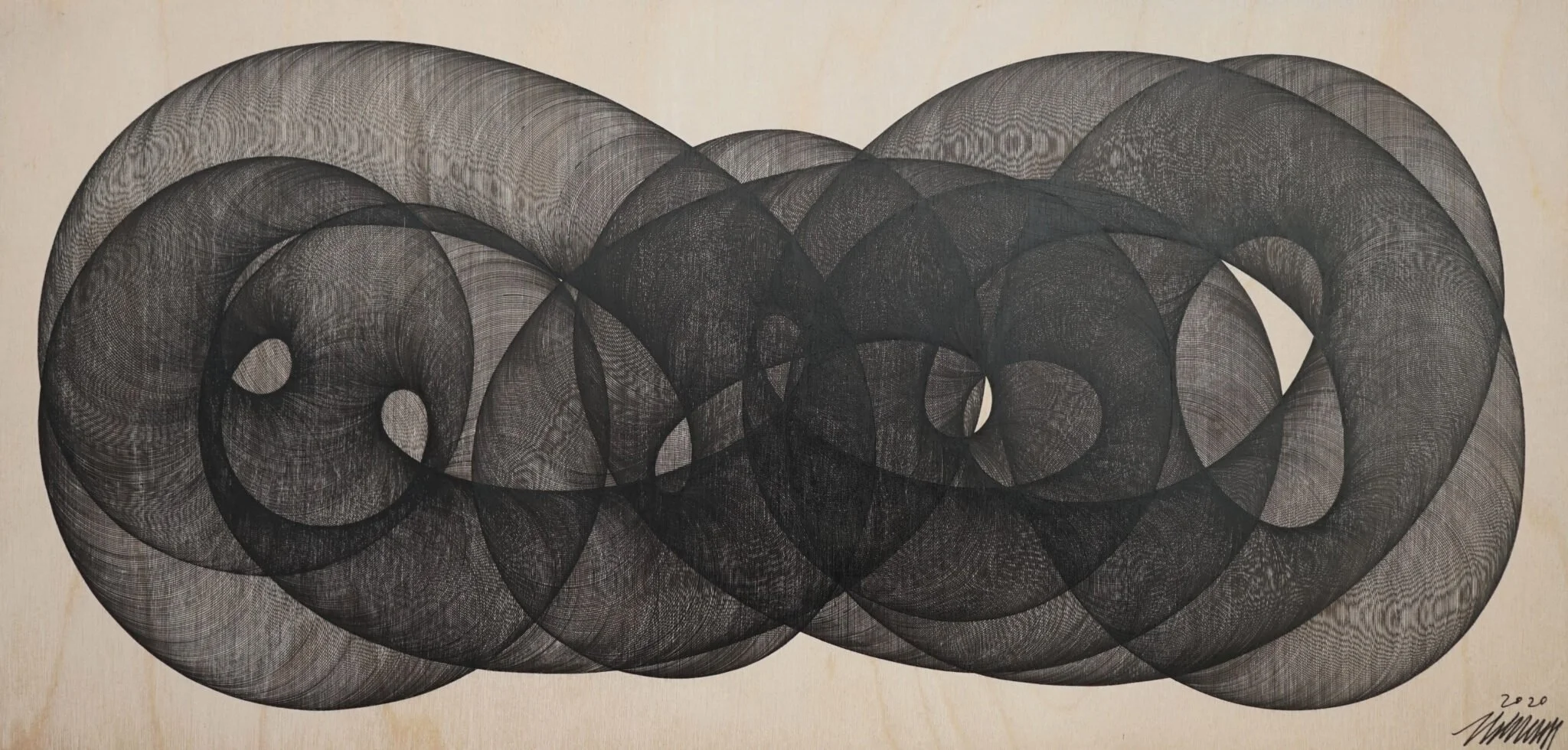  Message from Nowhere #3 
 Pen on birchwood panel 
 21 x 40 cm, 2020 