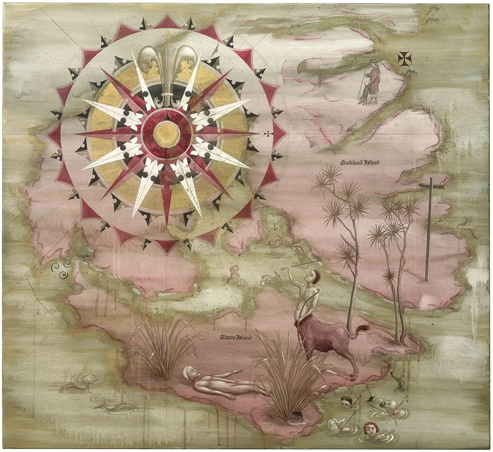  Adams Islands 
 Watercolour, Gold dust and acrylic lacquer on canvas 
 112cm x 112cm, 2024 