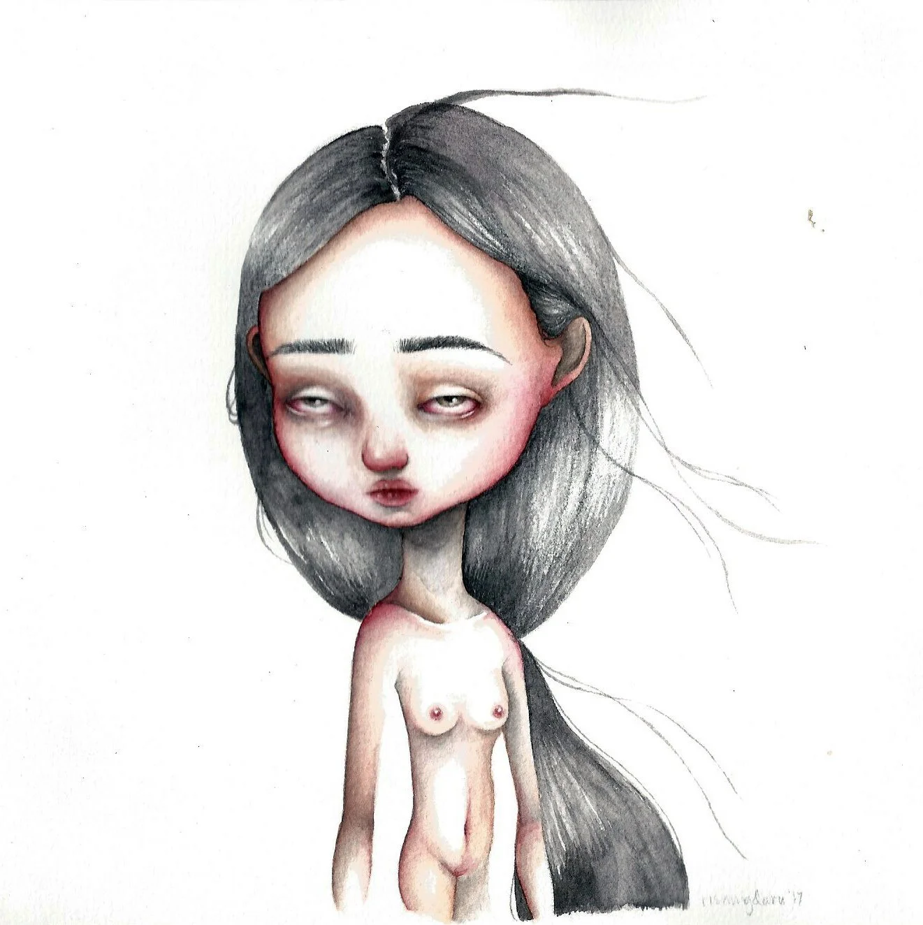  Kayla Risangdaru 
 Rona 
 Watercolor on paper 
 16 cm x 16 cm, 2017 