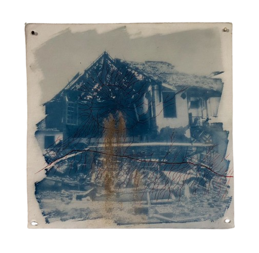  The Ground of Fire #3 
 Sterilized Volcanic Ash from the 2019 eruption of Mount Tangkuban Perahu, Marker, and Cyanotype on Hahnemühle Paper 
 30 cm x 40 cm, 2026 