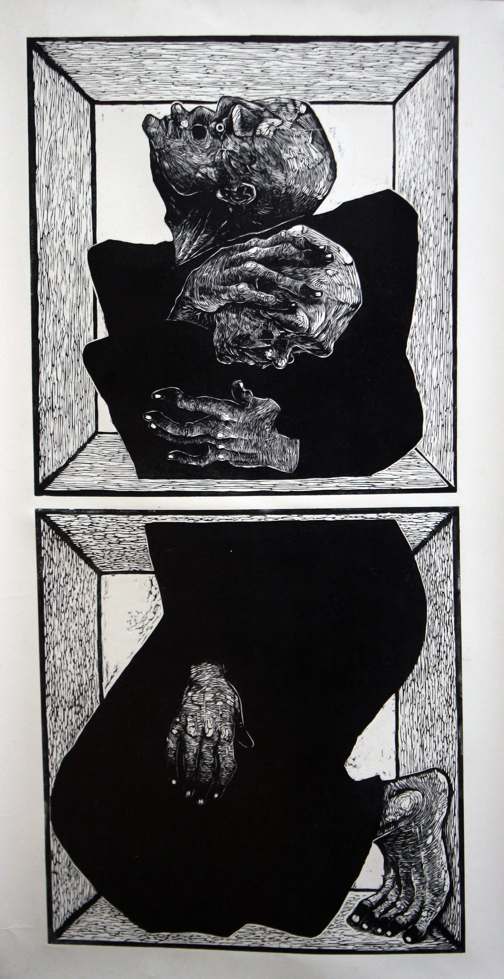  Rizal Pramana 
 Embrace #6 
 Linocut on paper 
 120 cm x 70 cm, 2018 