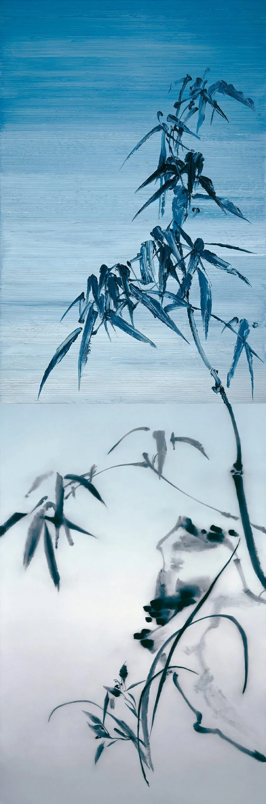  Bamboo Orchids and Stones 
 Oil on canvas 
 100 x 300 cm, 2009 