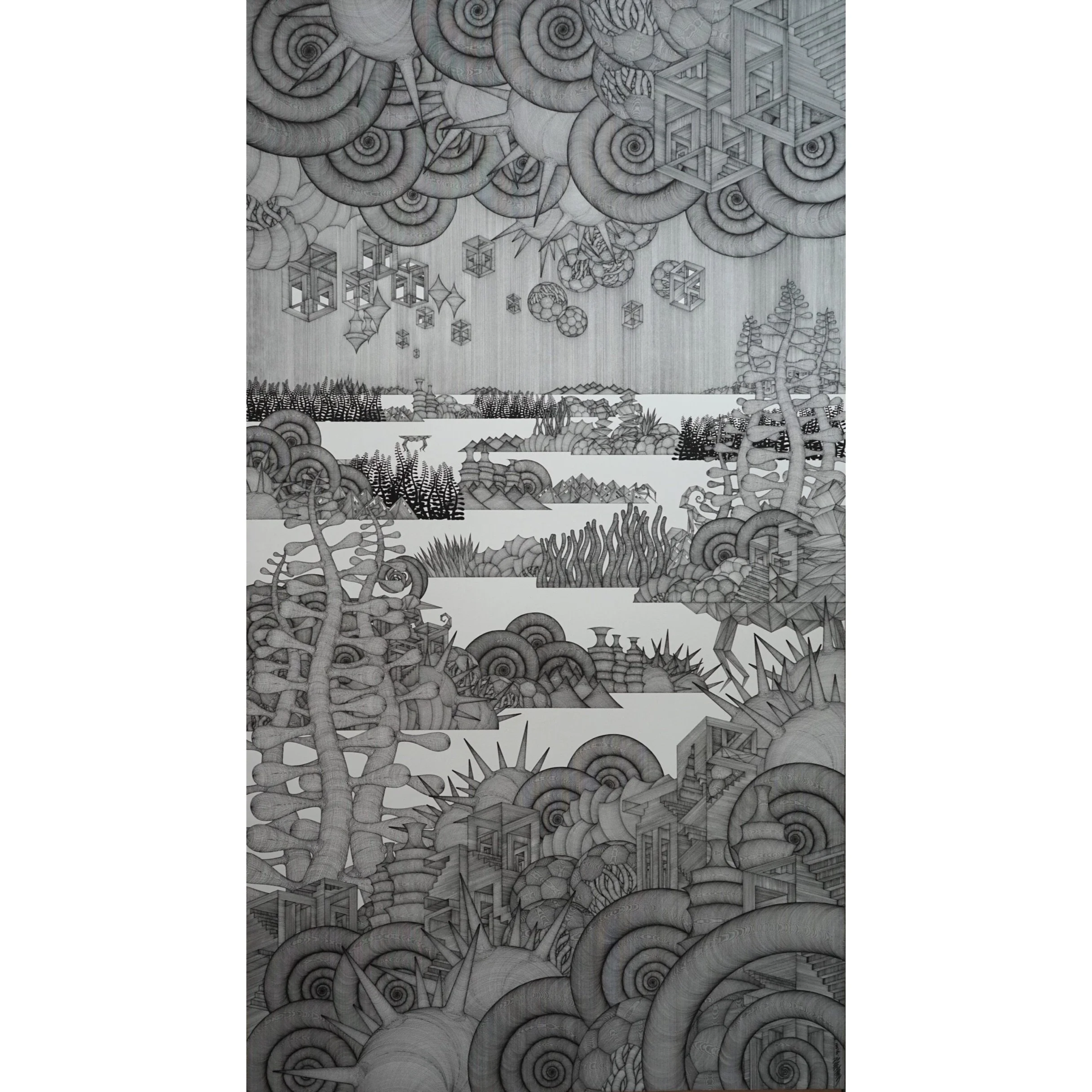  Journey to Nowhere #12 
 Pen on paper 
 112cm x 206cm, framed, 2015 