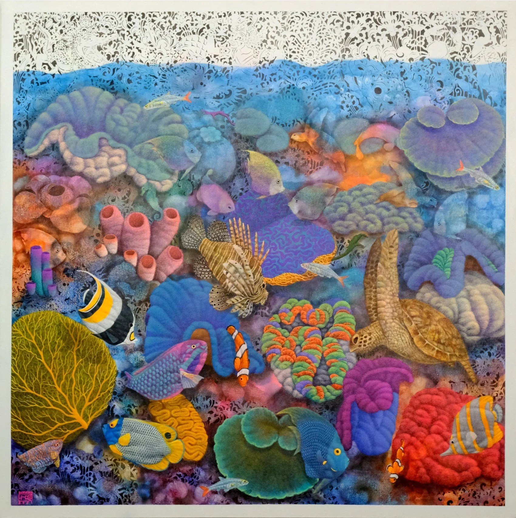  I Kadek Suardana 
 Fantasy Blue #2 
 acrylic on canvas 
 100 cm x 100 cm, 2021 