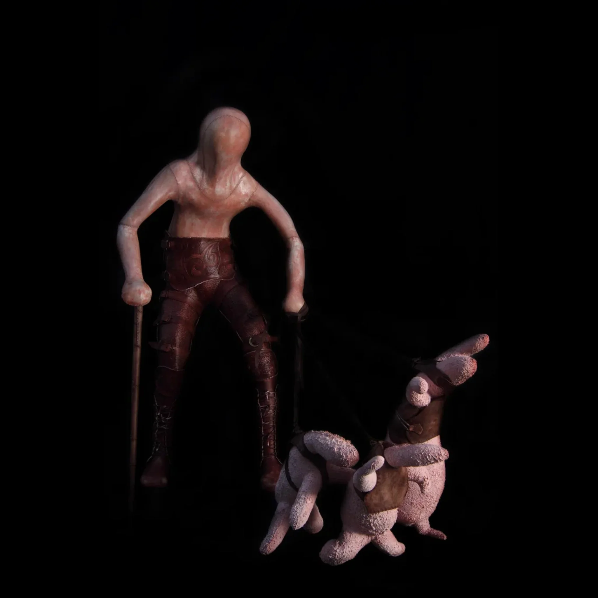  Shepherd in Hatred 
 Resin, brass, leather, silicone, dacron 
 155 cm x 75 cm x 150 cm, 2013 