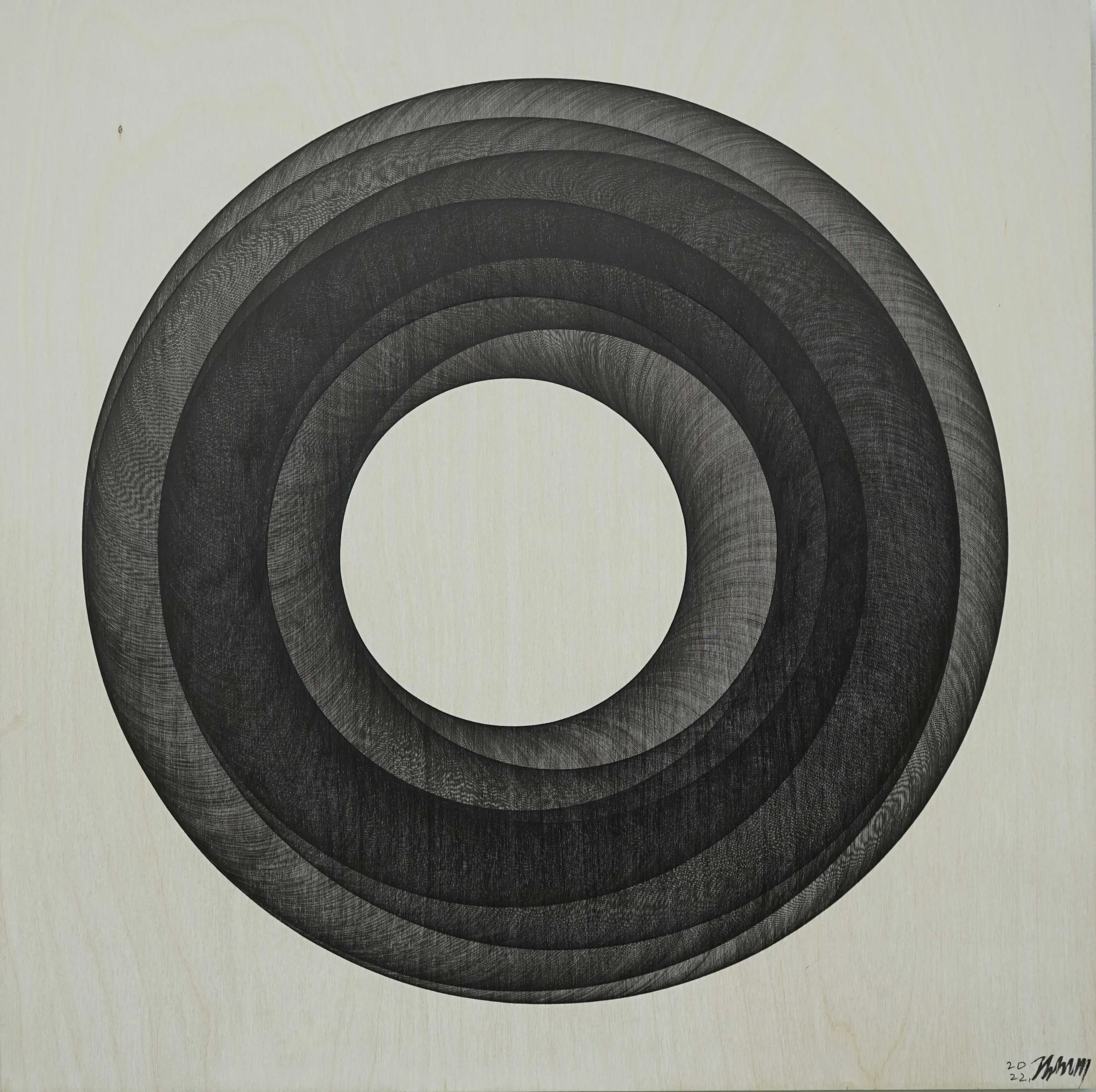  Warp 10 #110 No2 
 Pen on birchwood pane 
 2022 