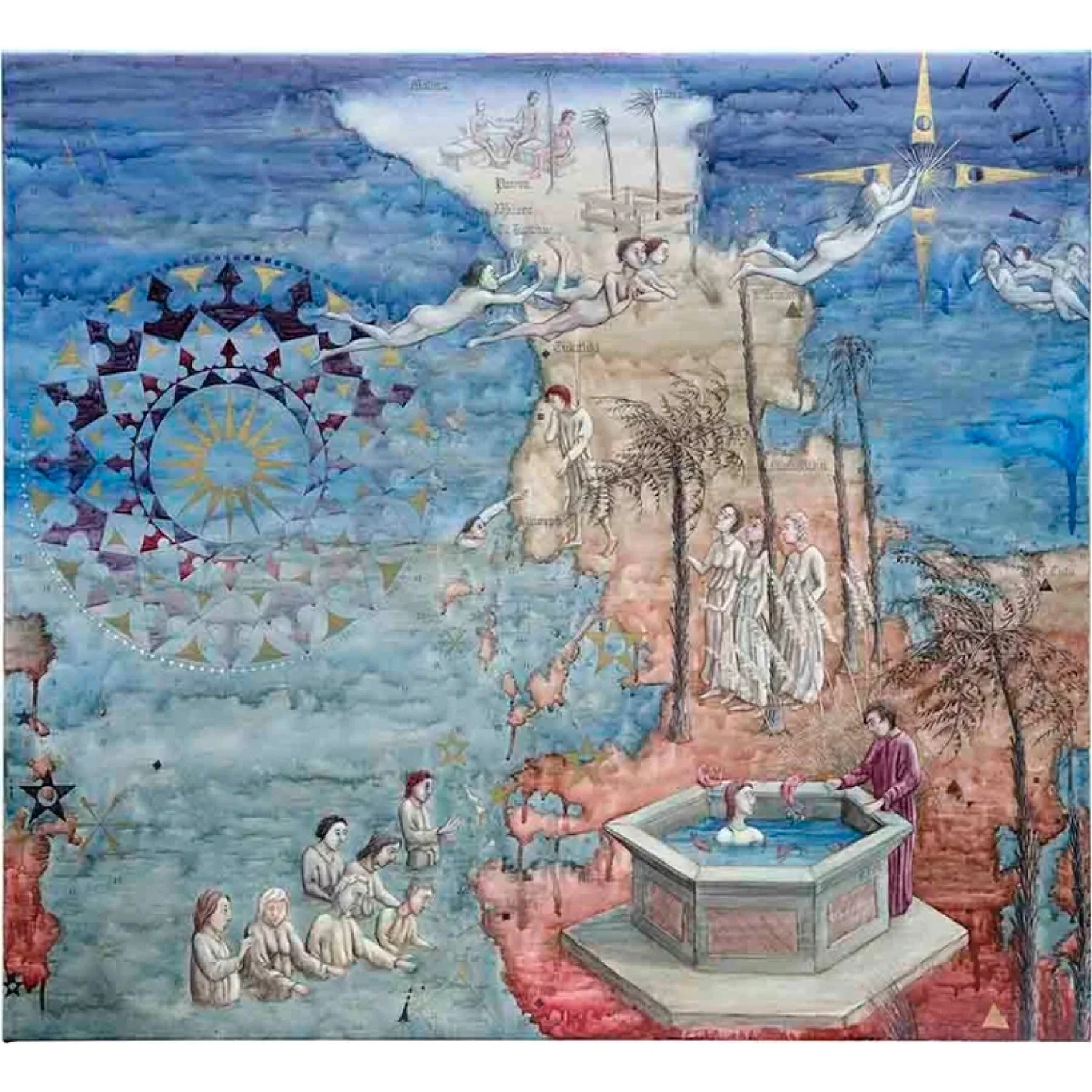  Approaches to Tamaki I 
 Watercolour, Gold dust and acrylic lacquer on canvas 
 102cm x 112cm, 2024 