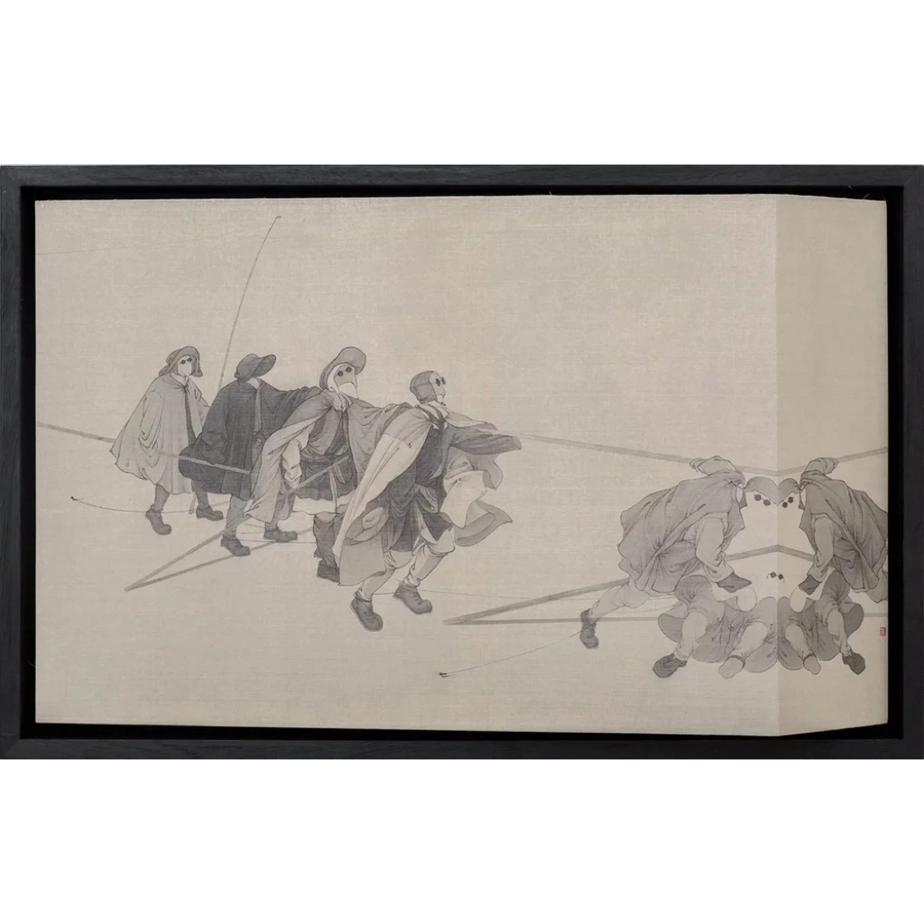  The Trap by Bruegel 
 Ink & Colour Pigment on Silk 
 38 x 64 cm, 2018 


