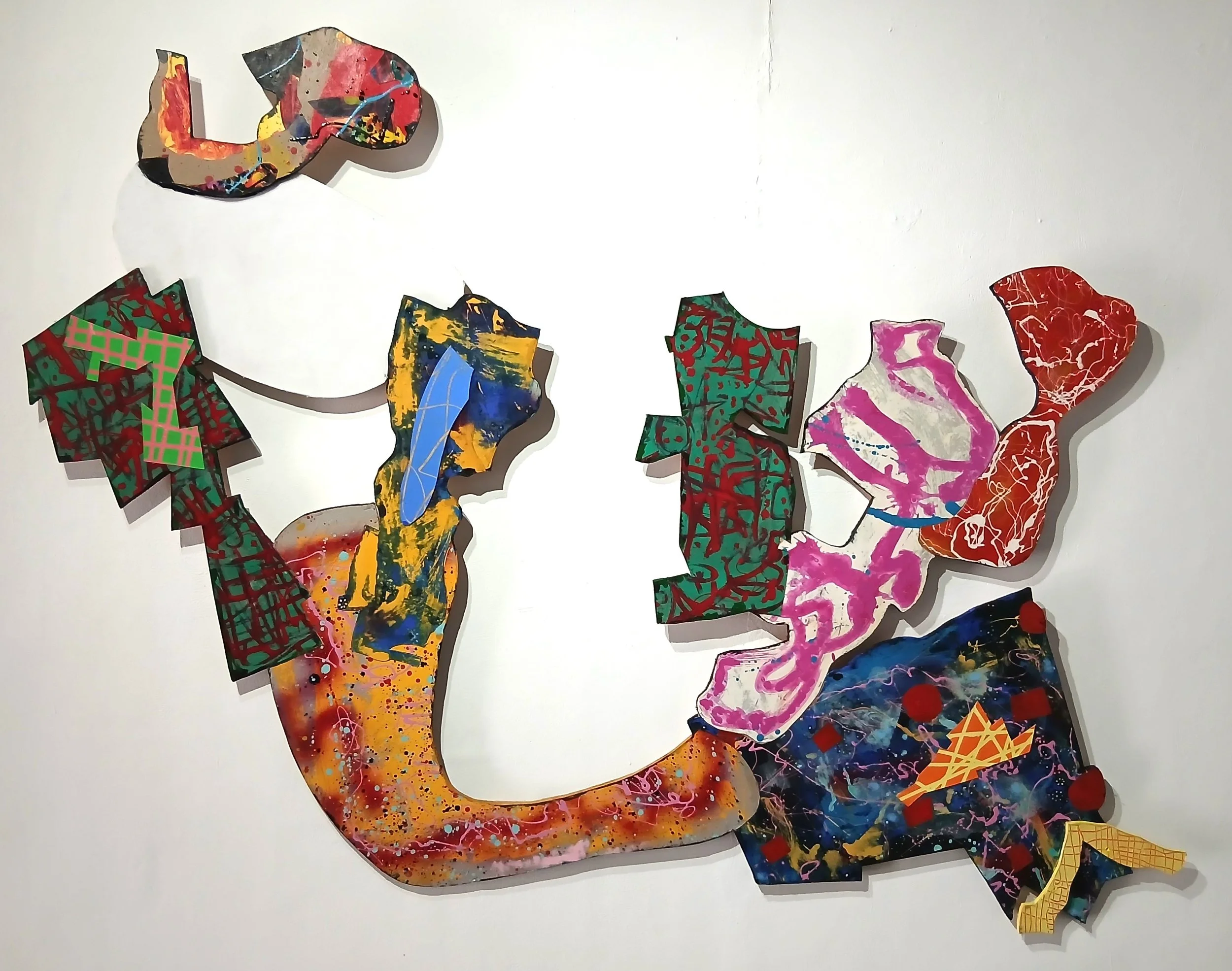  Spread 
 Acrylic and enamel on card and canvas on wood 
 148cm x 195cm, 2025 