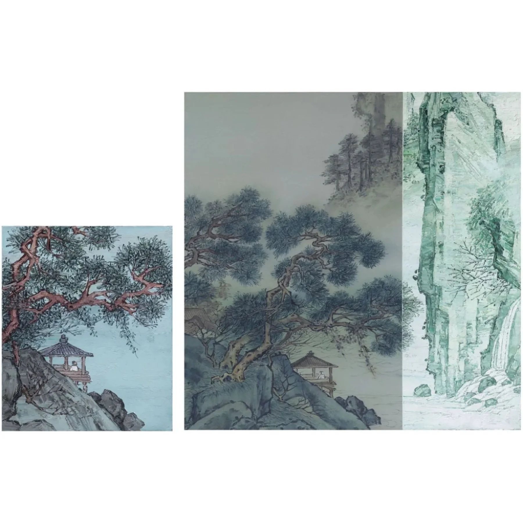  Enjoying the Waterfall 
 Oil on canvas 
 50 x 60 cm & 100 x 100 cm (2 panels), 2016 