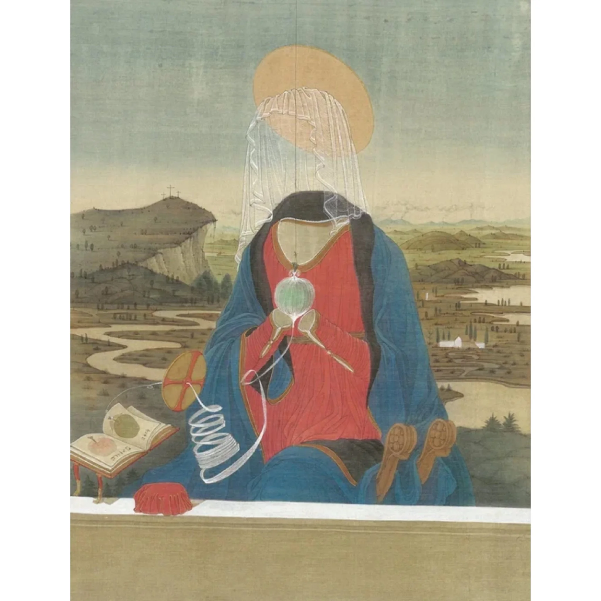  Conversation with Alesso Baldovinetti 
 Ink & Colour Pigment on Silk 
 50 x 38 cm, 2014 