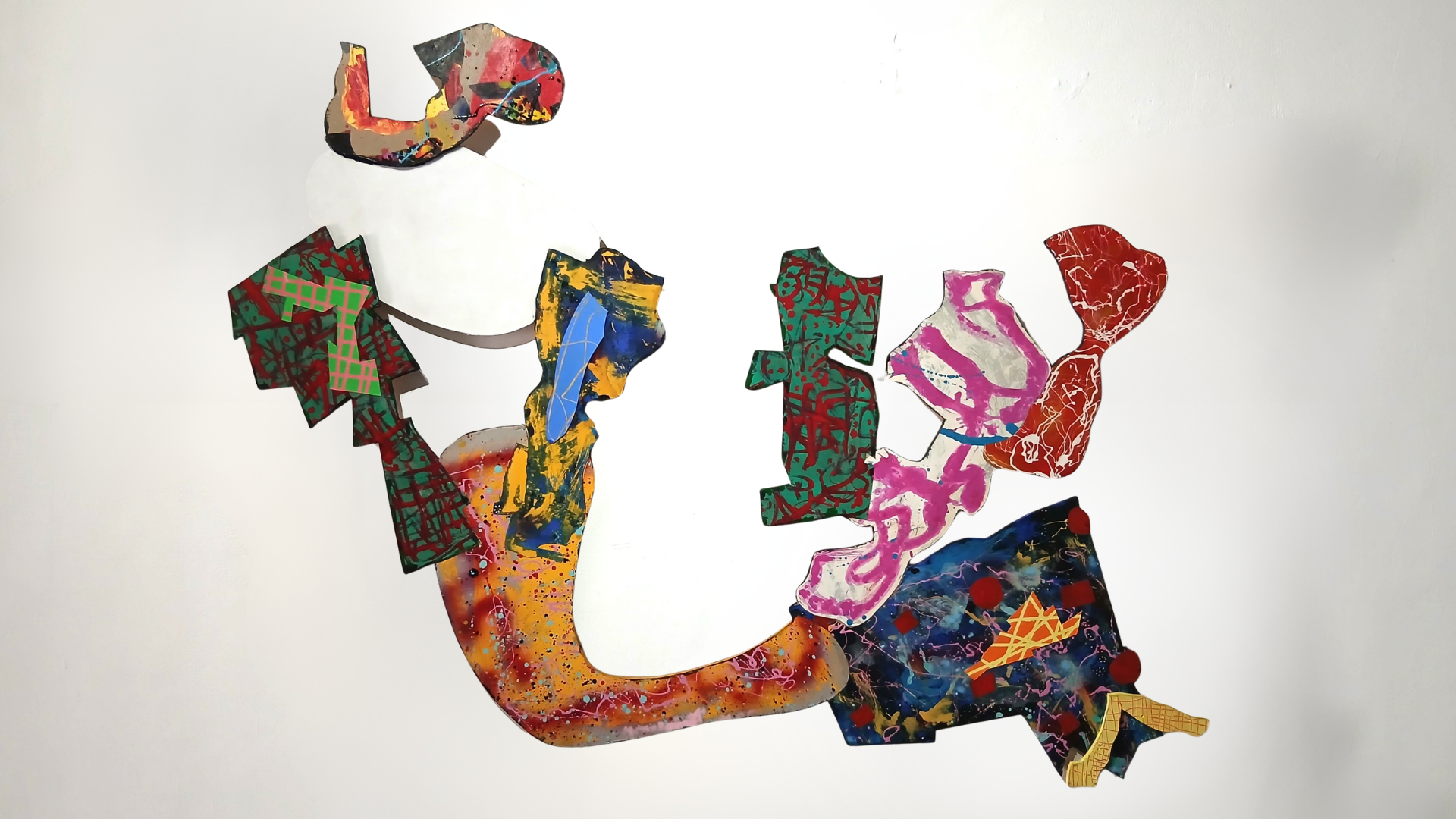  Spread 
 Acrylic and enamel on card and canvas on wood 
 148cm x 195cm, 2025 