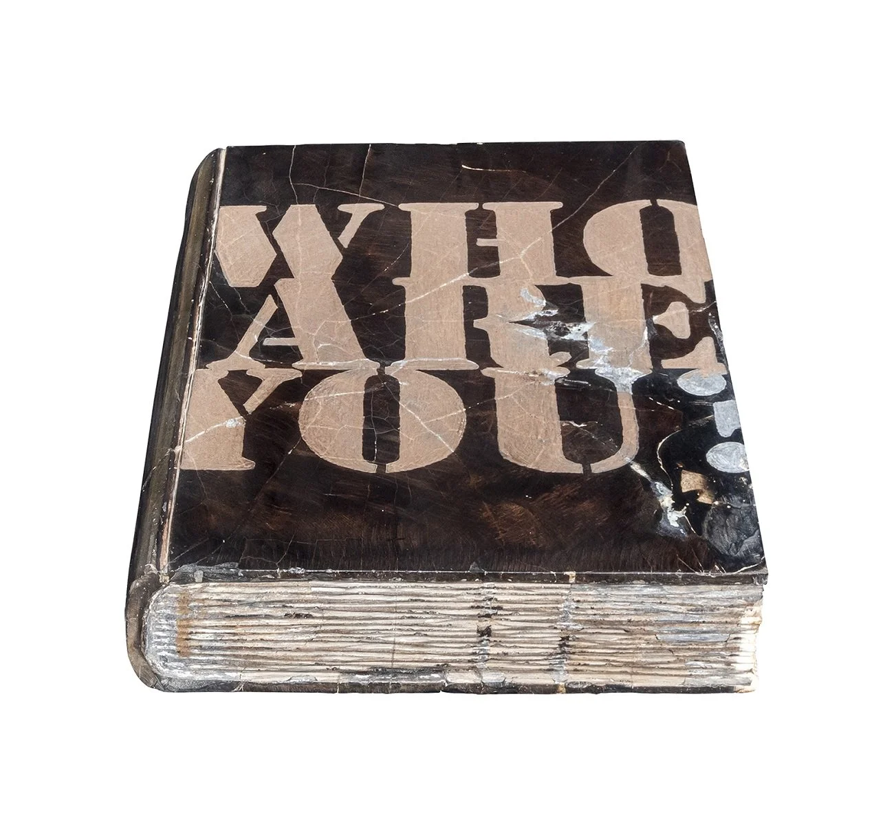 A worn, vintage book with a black cover, featuring the words 'THE OLD' in large, faded beige letters on the front.