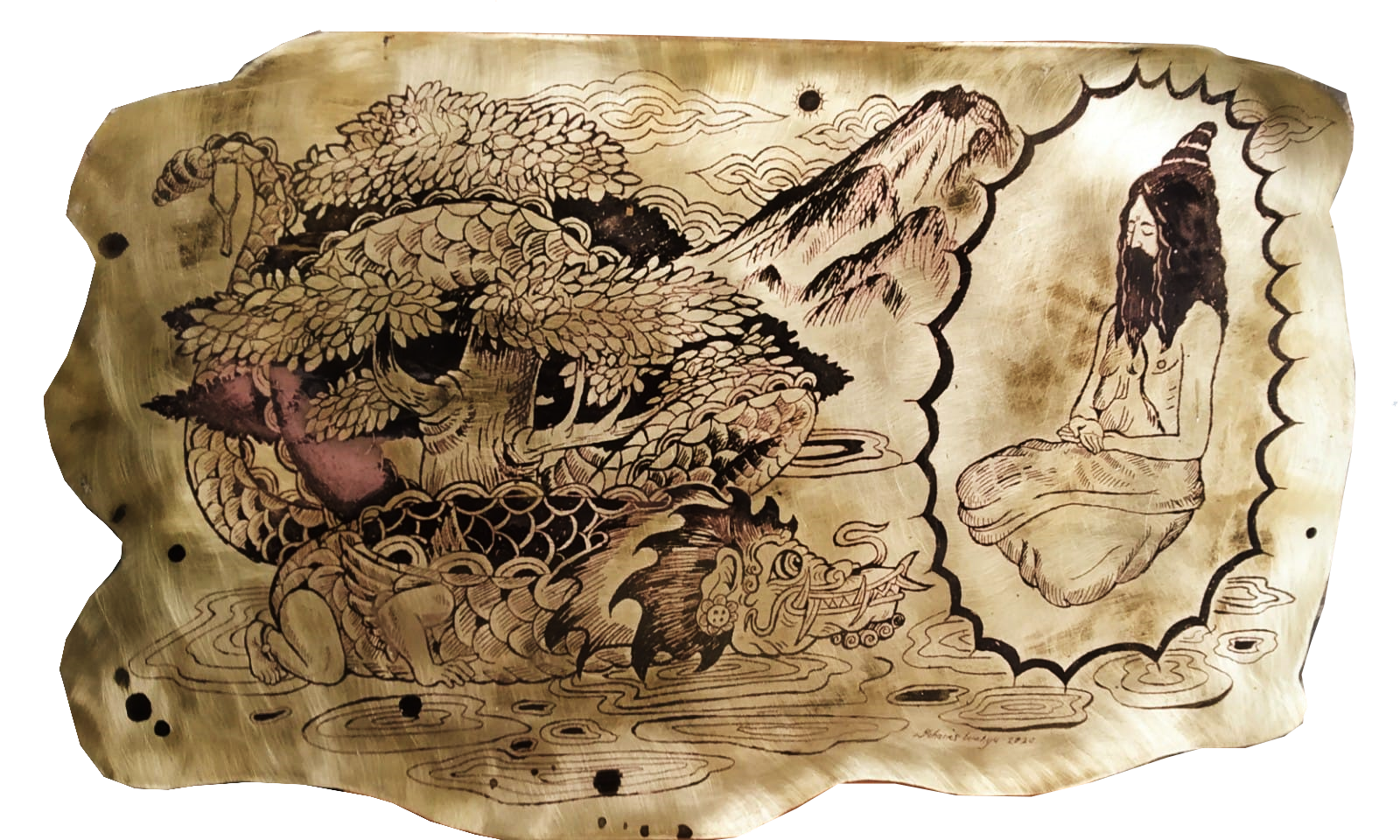  Sembah Sujud 
 Etching on brass 
 60 cm x 36 cm, 2020 