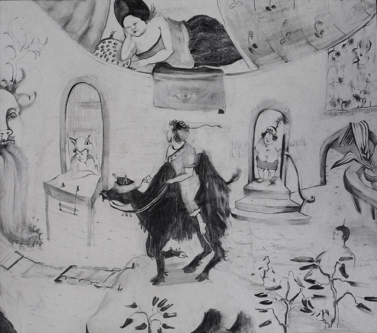  Franziska Fennert 
 Kamelritt 
 Pencil on passpartout paper 
 42 cm x 38 cm, 2009 