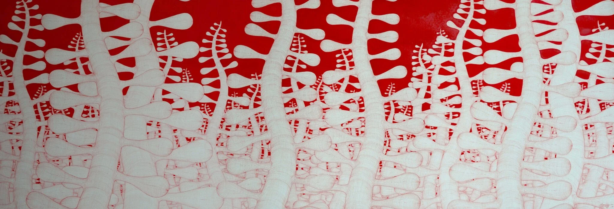  West woods in red #26 
 Pen and acrylic on paper 
 2017 