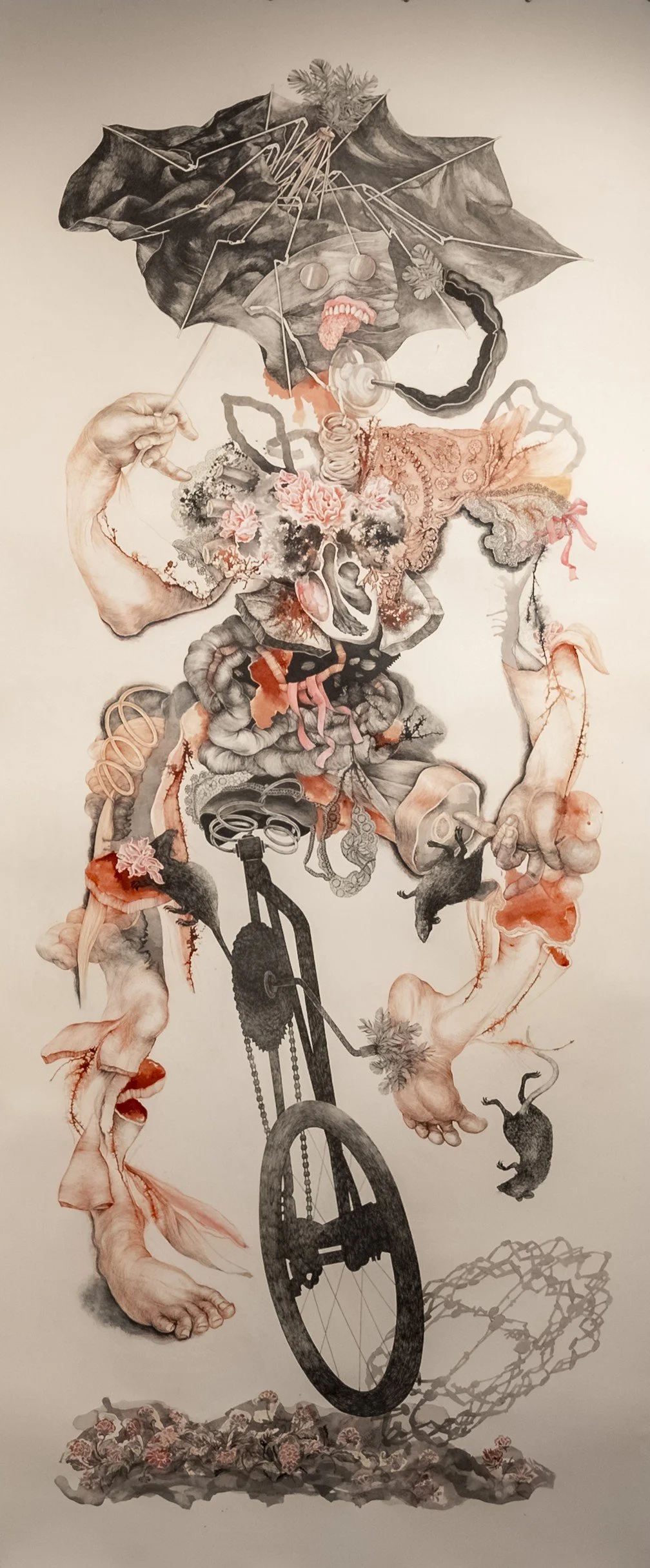  4 Dancers (2)
 
 Mixed media drawing - conte, watercolour, ink, charcoal on paper
 
 270 cm x 114 cm 