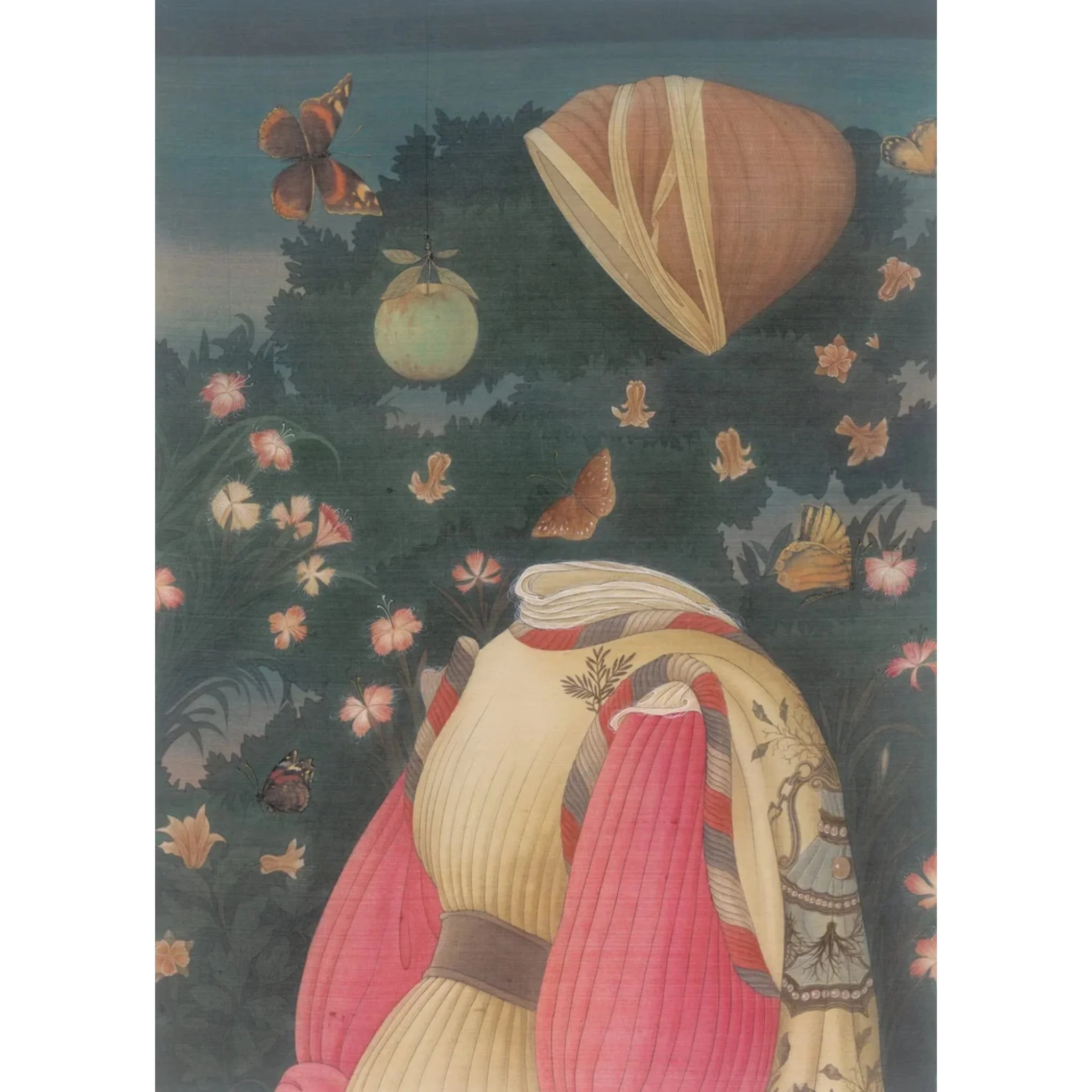  Conversation with Pisanello 
 Ink & Colour Pigment on Silk 
 60.5 x 43.5 cm, 2014 