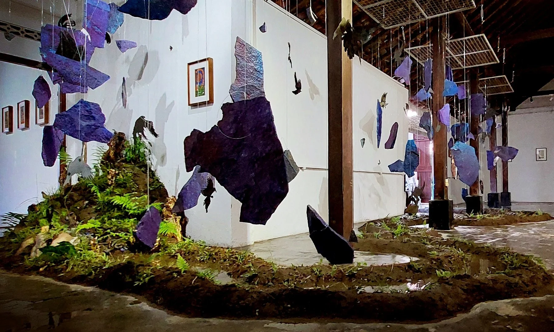  To Wherever They Go 
 Stones, acrylic, water, grasses, soil, terracota 
 Approximately 3 m x 2 m  x 2,5 m, 2023 
