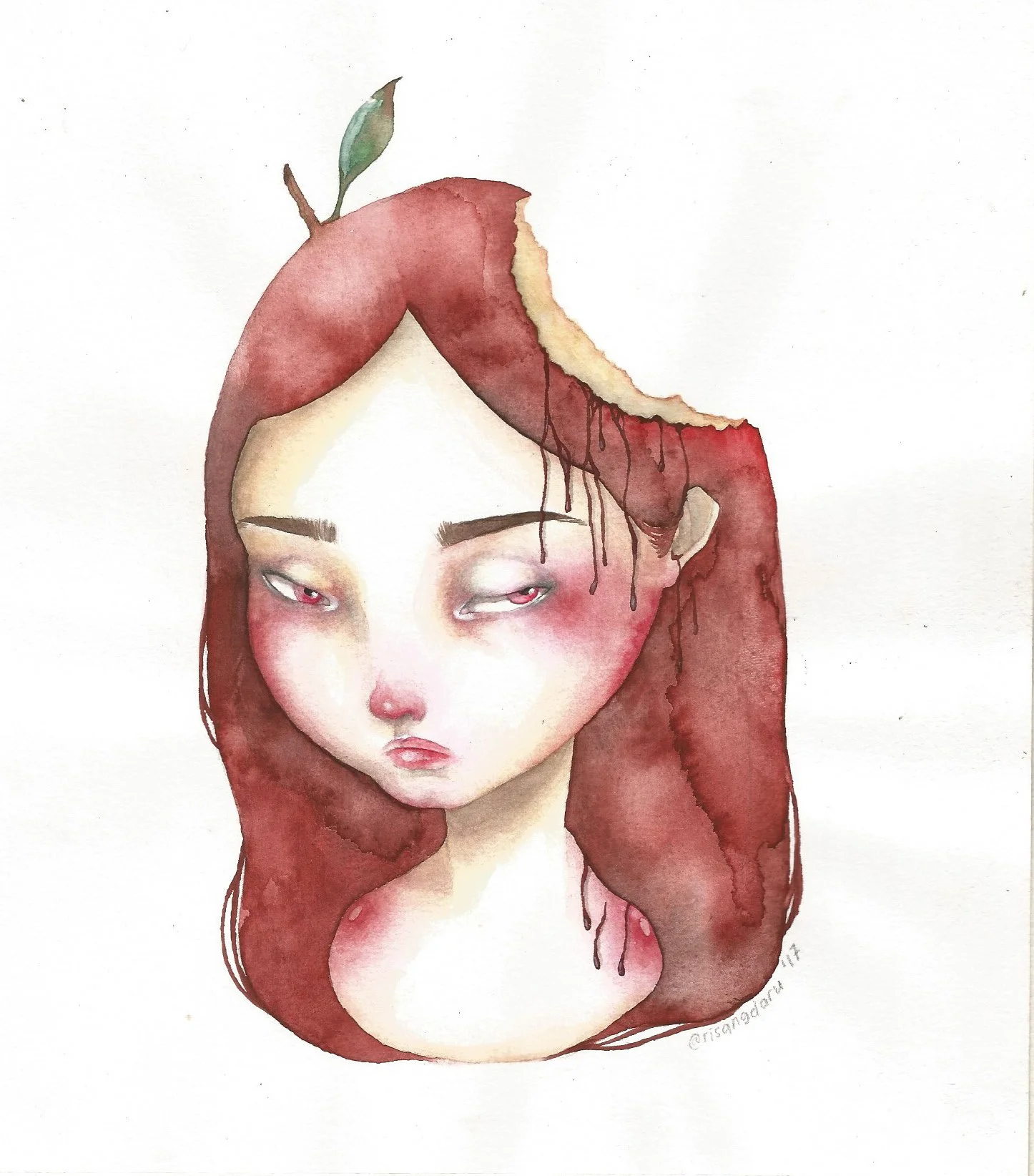  Kayla Risangdaru 
 Eve's Apple 
 Watercolor on paper 
 21 cm x 18,5 cm, 2017 