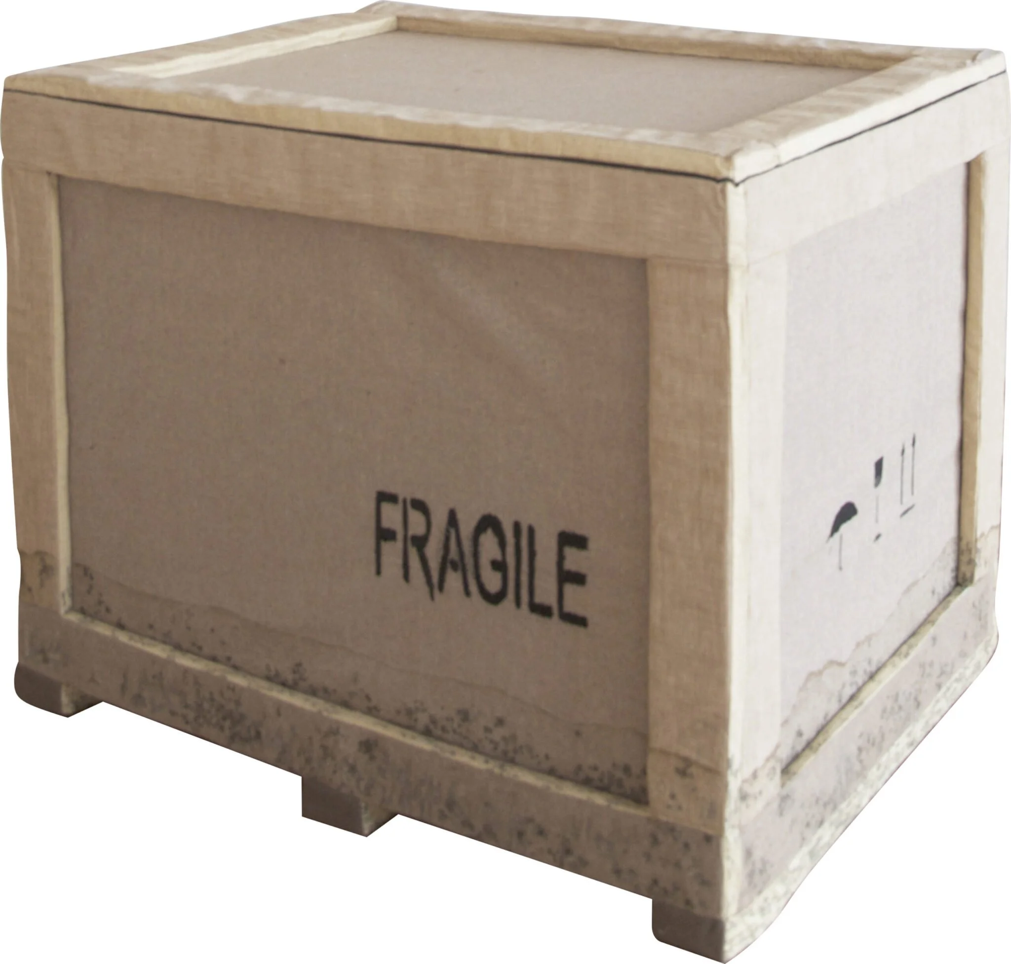  After the Rain – Shipping Crate 
 Embroidery, cloth, wooden board and sponge 
 76 x 74 x 92 cm, 2013 