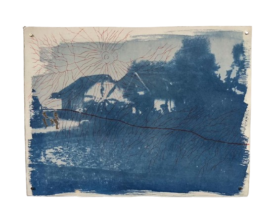  The Ground of Fire #15 
 Sterilized Volcanic Ash from the 2019 eruption of Mount Tangkuban Perahu, Marker, and Cyanotype on Hahnemühle Paper 
 30 cm x 40 cm, 2026 