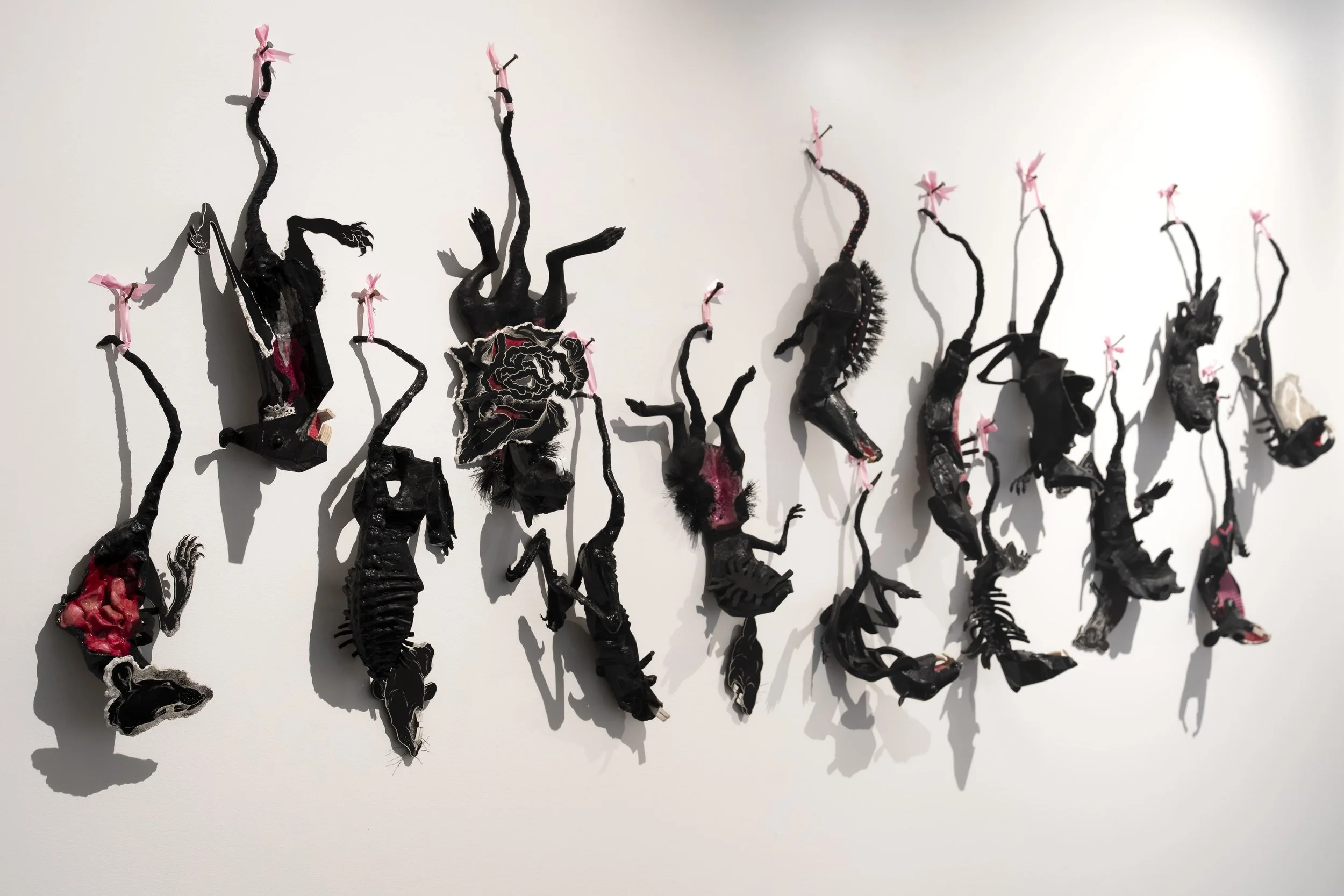  
Rats
 
 Mixed media drawing; plastic, cardboard, papier mache, wood, and glass
 
 Various sizes
 
