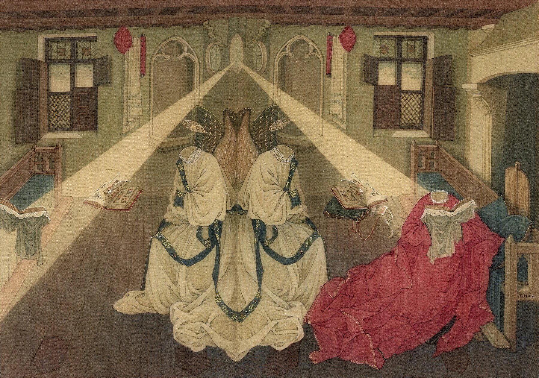  The Message: A Dialogue with Robert Campin 
 Digital Prints on Paper 
 44 x 58 cm, 2019 