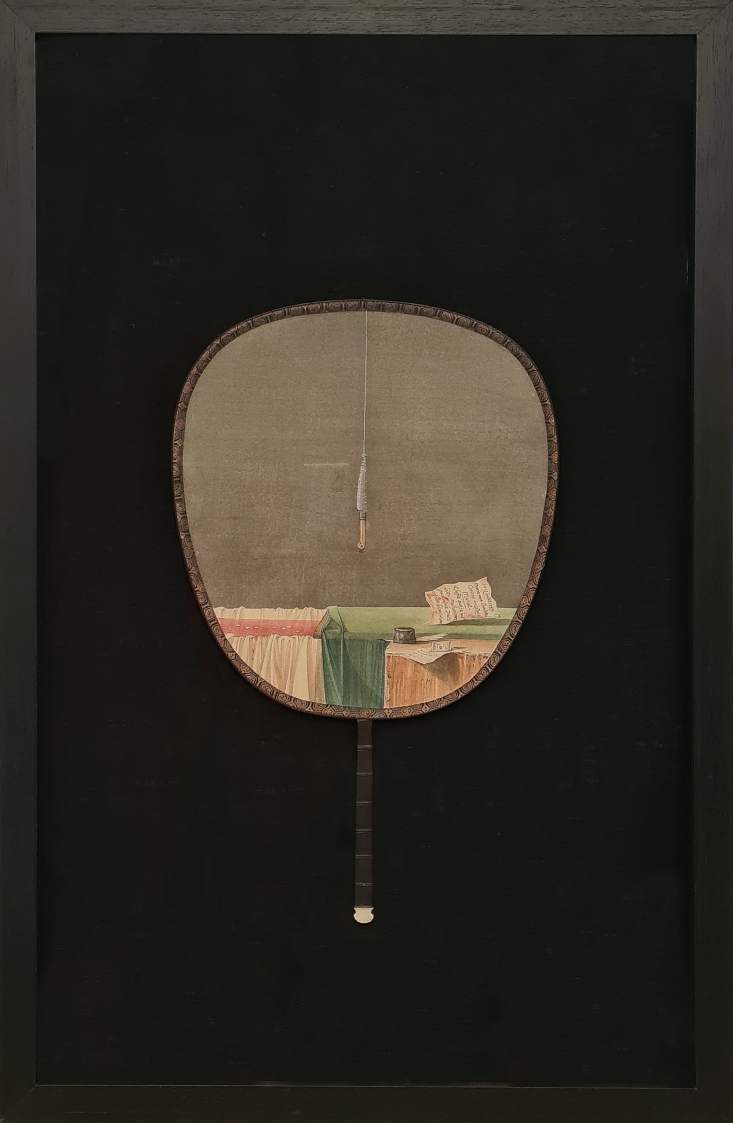  Goodbye Meret 
 Ink and colour pigment on silk 
 54.5 x 84.5 cm, 2015 