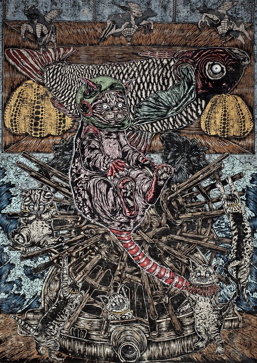  Shafiq Nordin 
 The Gravity of Thousand Ideas 
 Acrylic on organic canvas 
 270 cm x 193 cm, 2016 