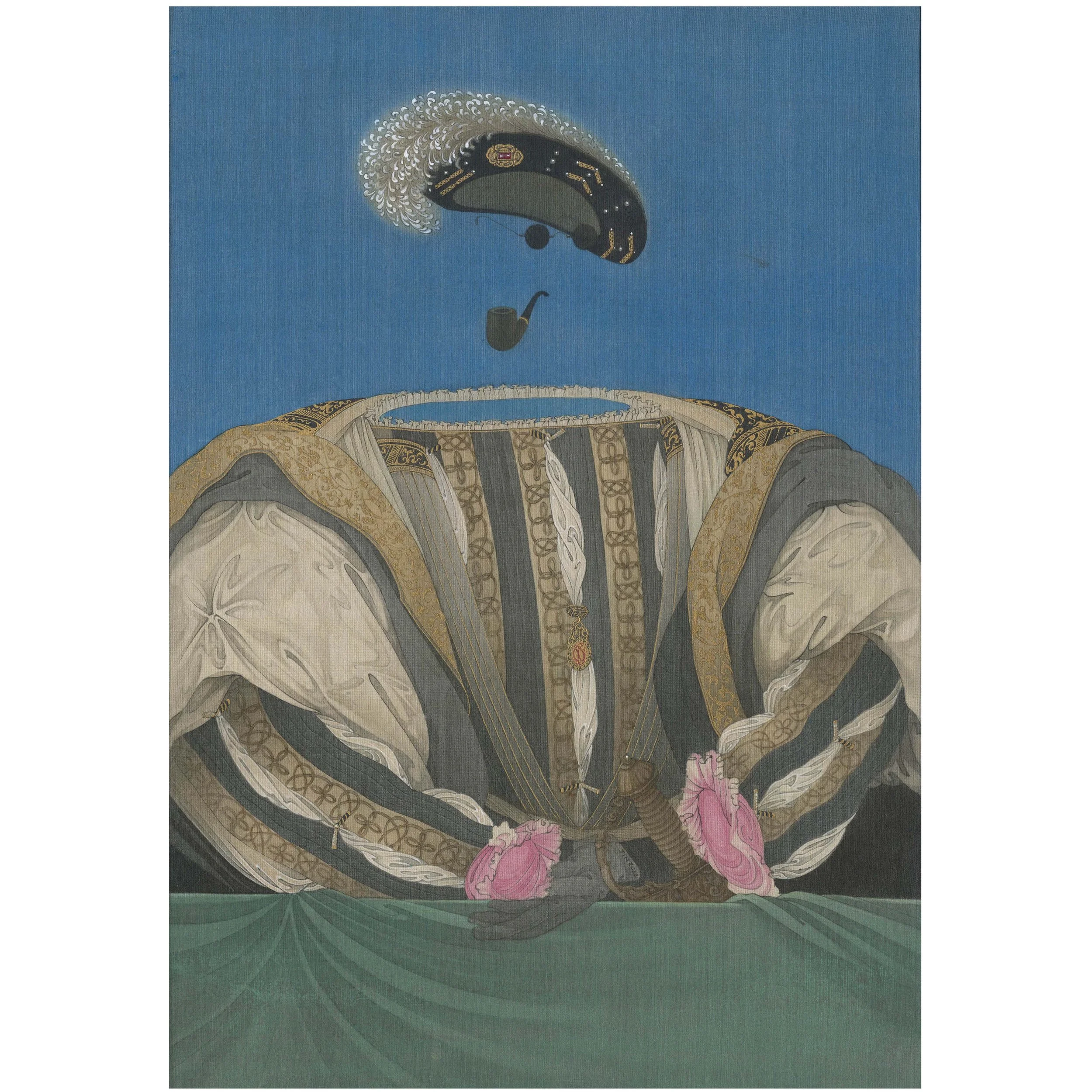  Jin Sha 
 The Blue Veil: Adieu, Jean Clouet 
 Ink and colour pigment on silk 
 50cm x 67.5cm, 2026 