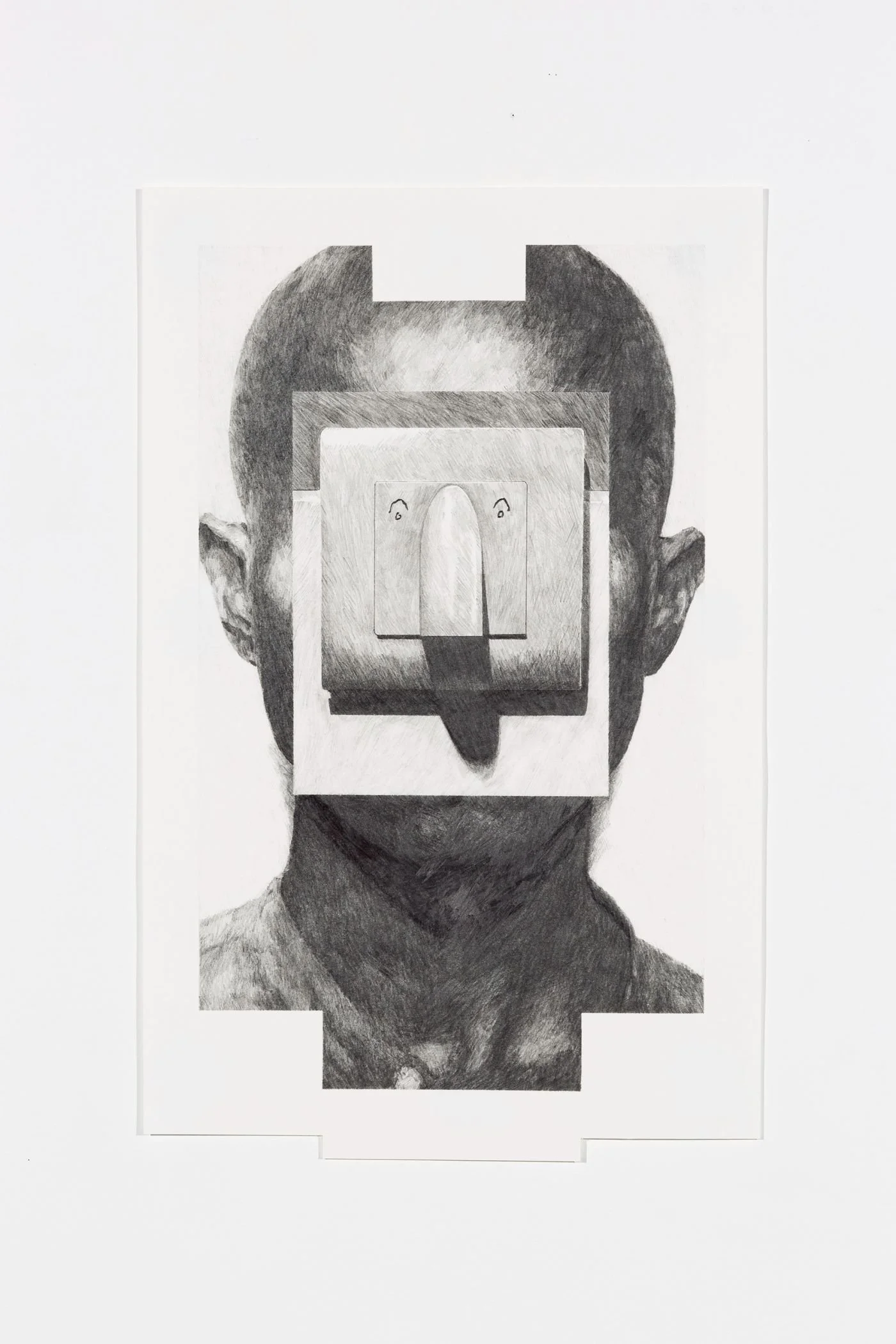 A pencil drawing of a person's face with a basketball hoop and basketball illustration overlaying the face, creating an abstract effect.