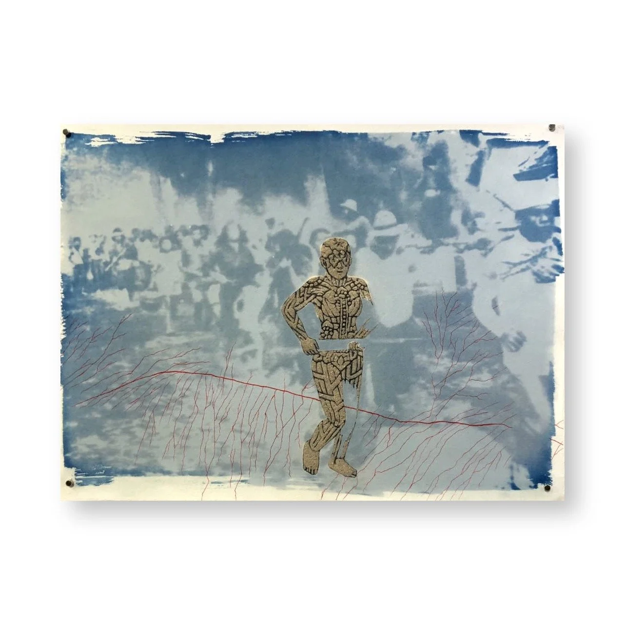  Lutfi Yanuar Sartono 
 The Ground of Fire #14 
 Sterilised volcanic ash from the 2019 eruption of Mount Tangkuban Perahu, Marker, and Cyanotype on hahnemuhle paper  
 30cm x 40cm, 2026 