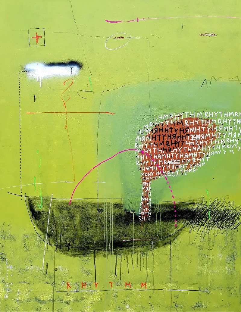  RHYTHM 
 Acrylic, spray paint, marker on canvas 
 2021 