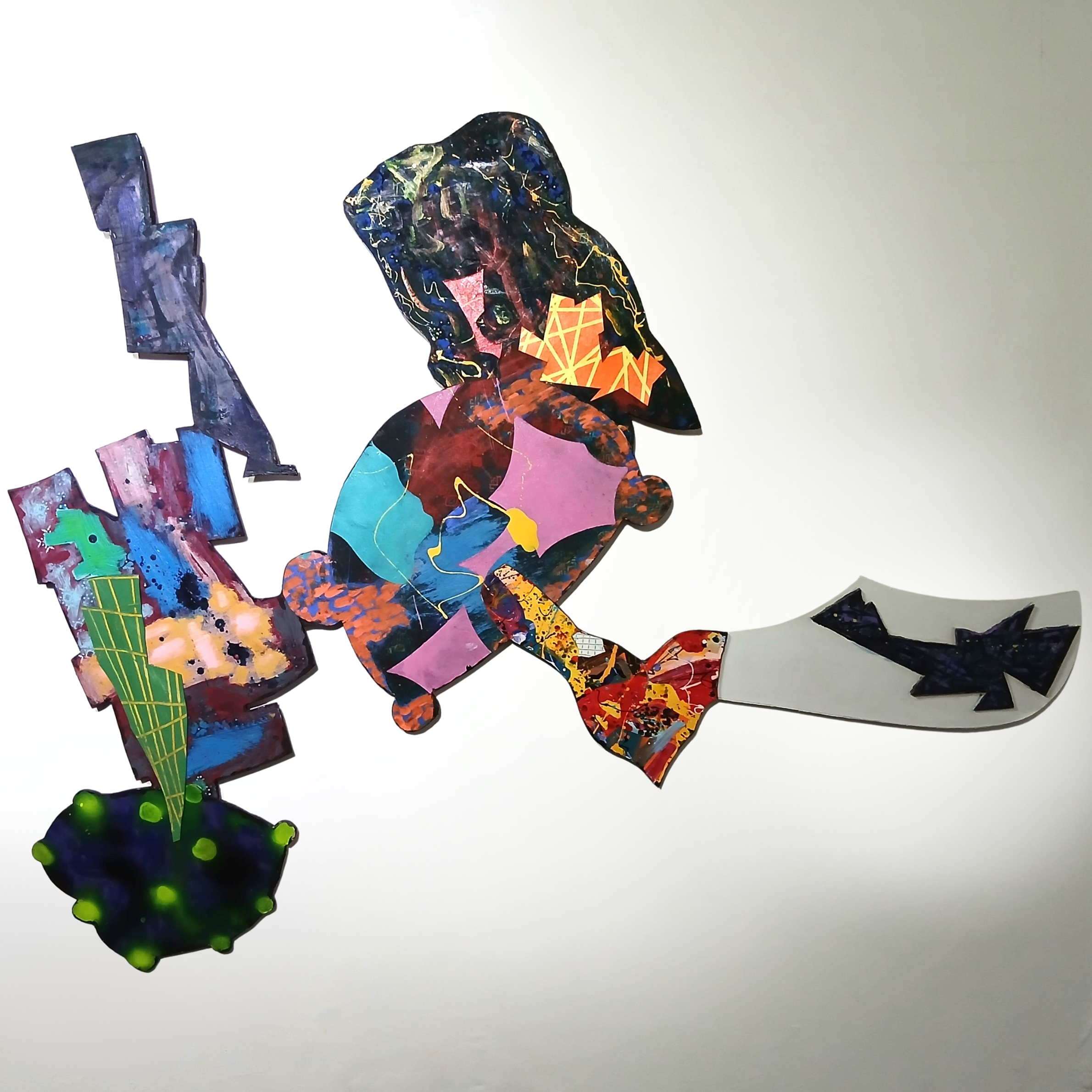  City Split 
 Acrylic and enamel on canvas and card on wood  
 150cm x 181cm, 2025 