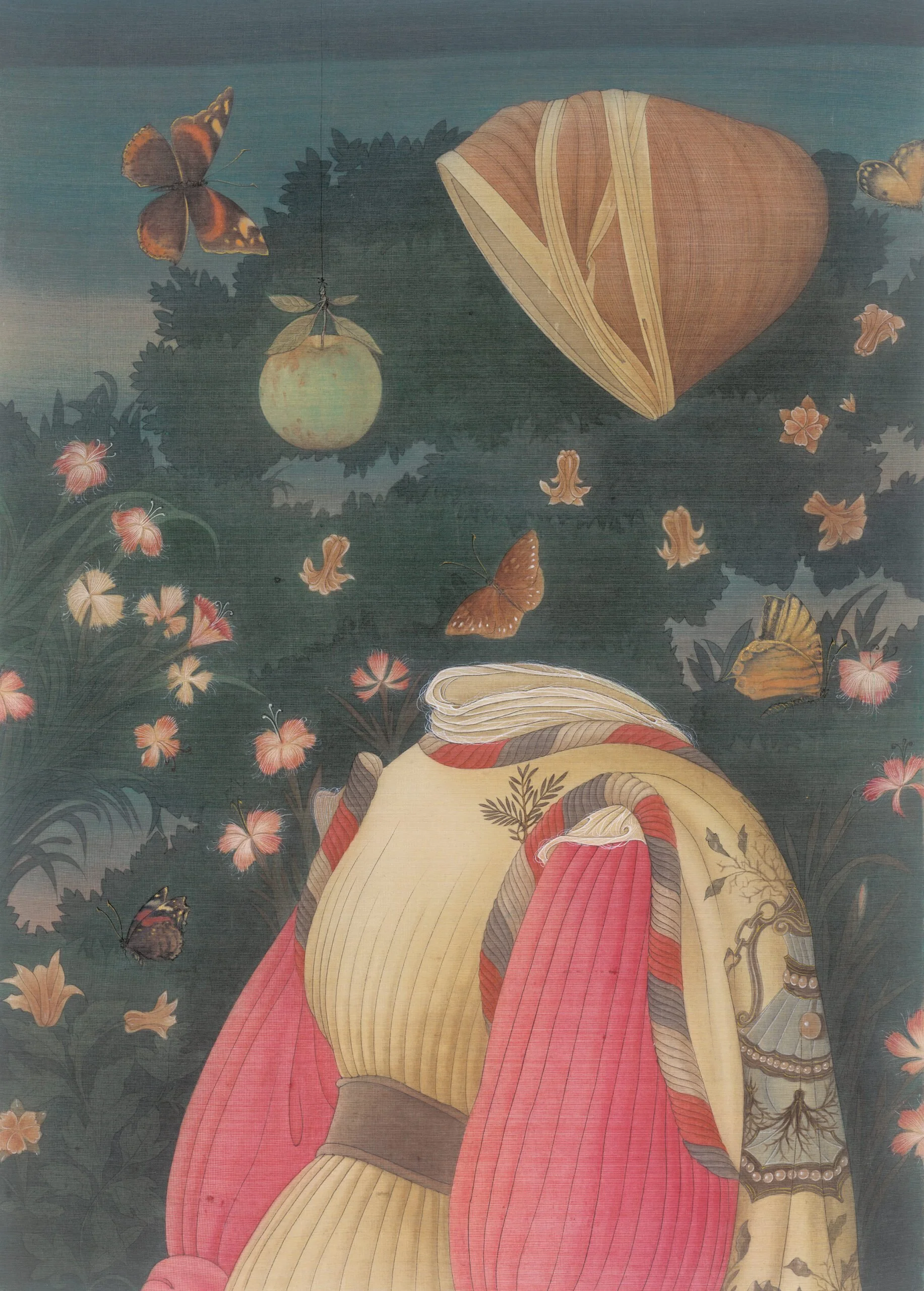  Conversation with Pisanello 
 Ink & Colour Pigment on Silk 
 60.5 x 43.5 cm, 2014 