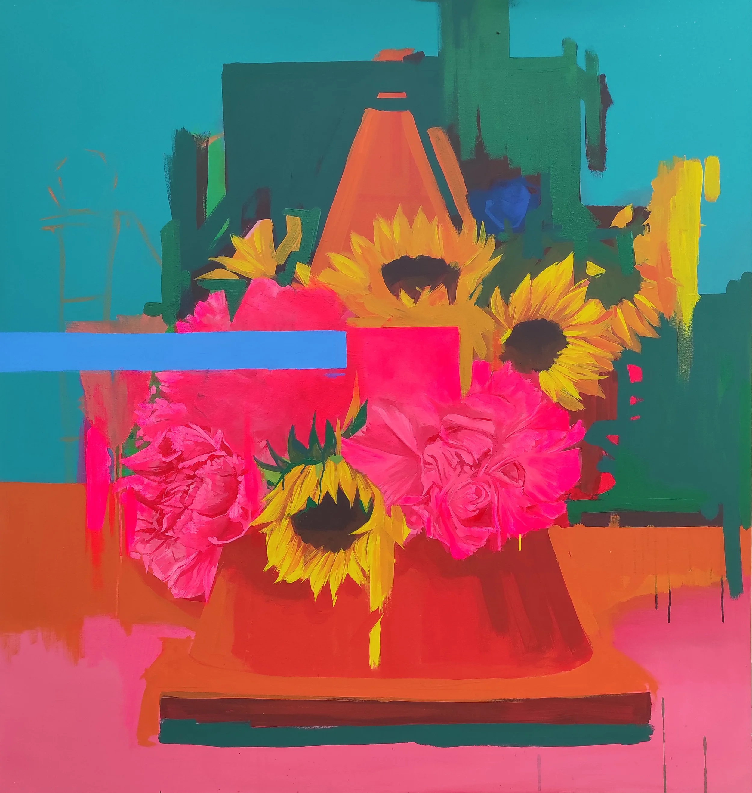  Abdurrahman Wahid 
 Across the road #2 
 acrylic on canvas 
  140 cm x 130 cm, 2022 