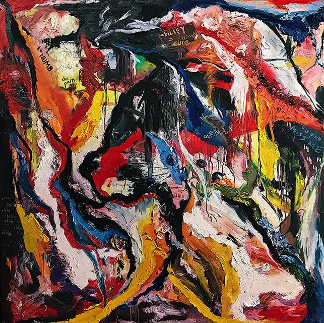  The Fool 
 Oil, charcoal, pastel and pencil on canvas 
 150 cm x 150 cm, 2021 