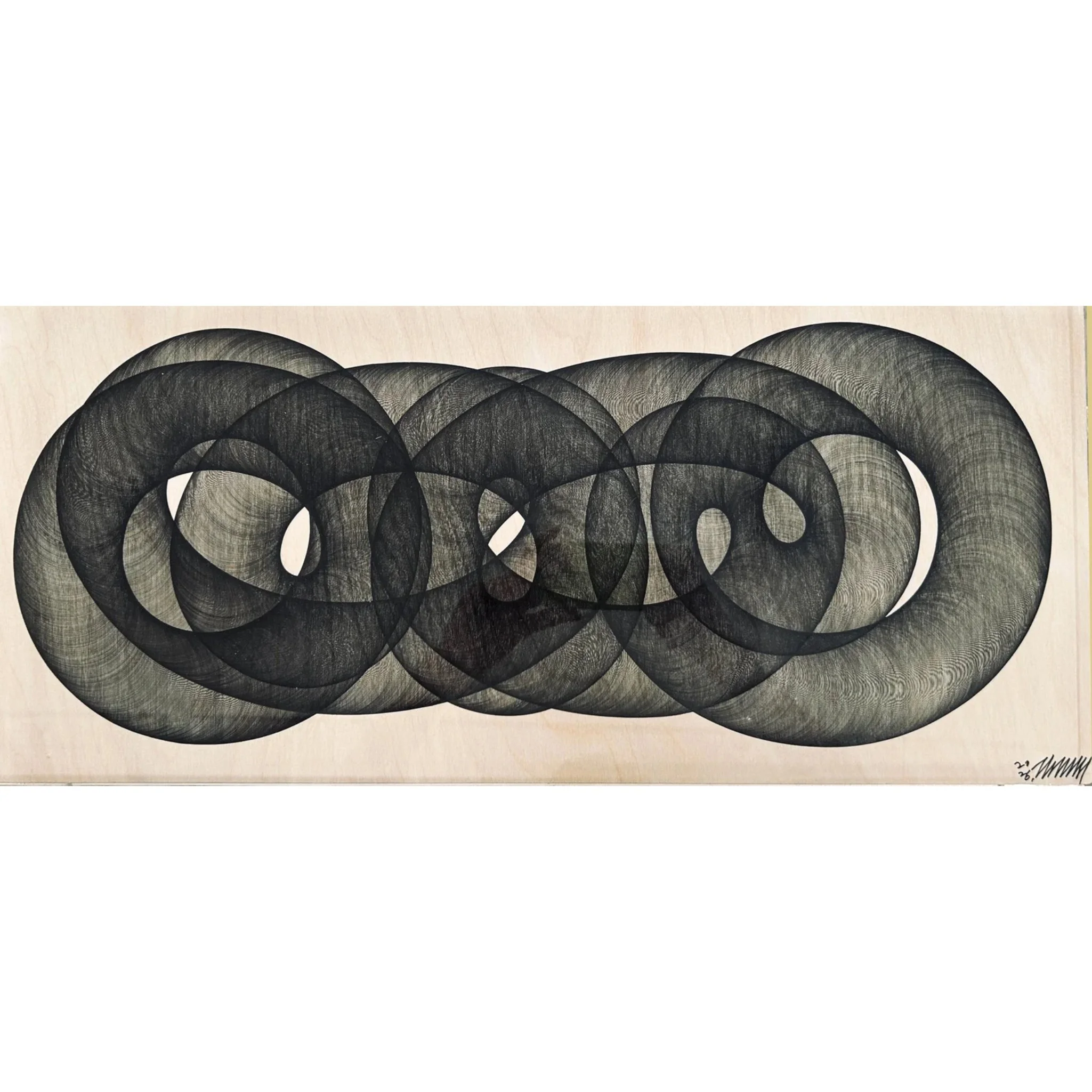  WARP8 #218 
 Pen on birchwood panel 
 63 x 28 cm (64.5 x 30cm framed), 2026 
