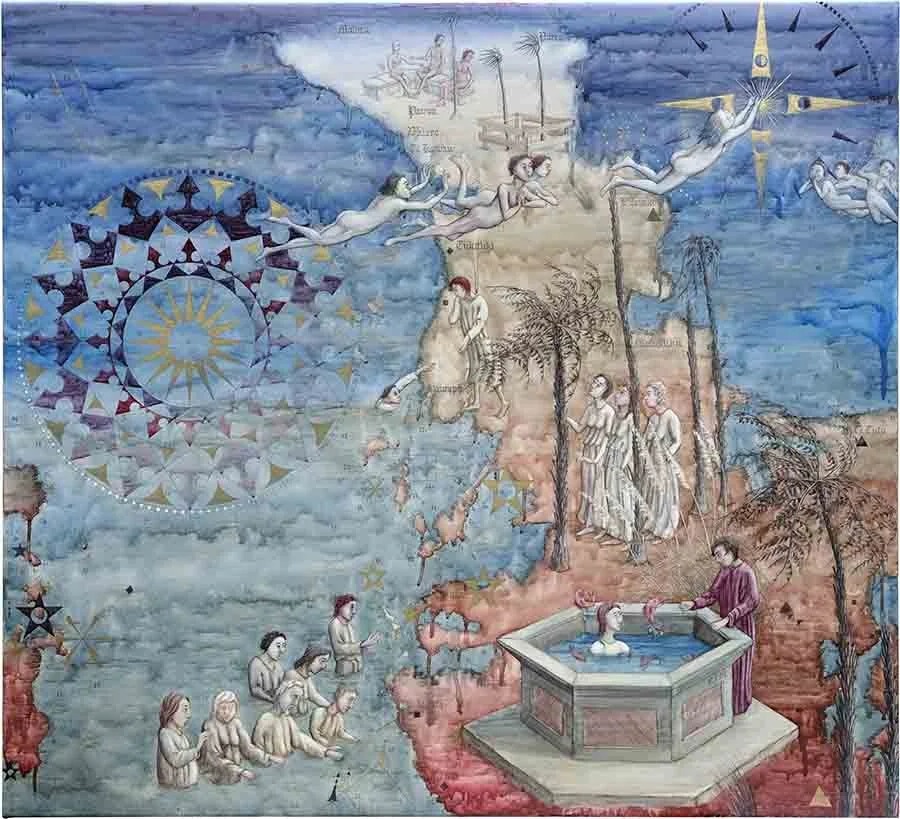 Approaches to Tamaki II 
 Watercolour, Gold dust and acrylic lacquer on canvas 
 2024 