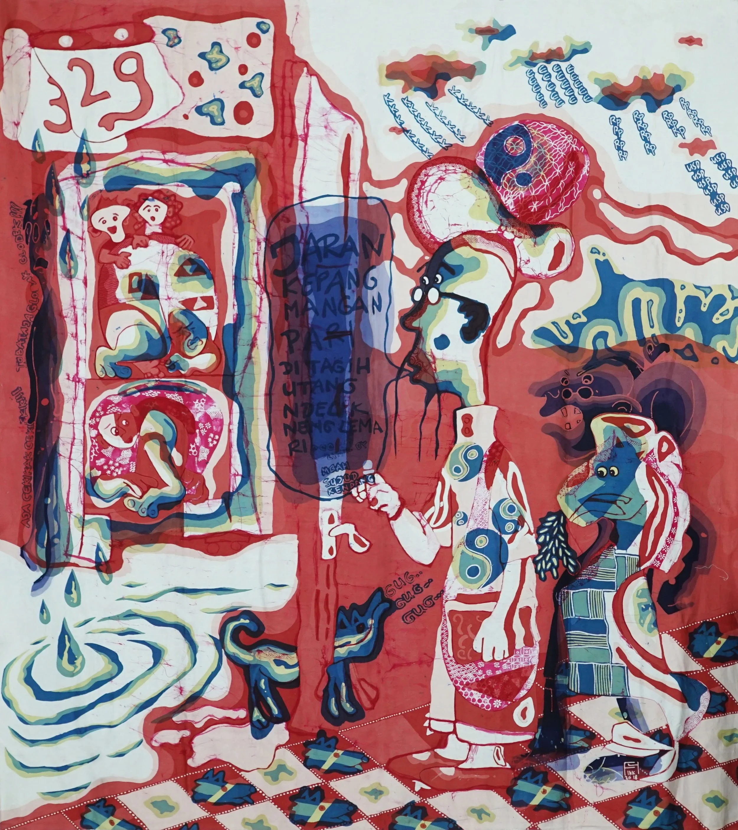  Keseimbangan Perhutangan 
 Naphtol dye on primisima Cotton fabric 
 125 cm x 150cm, 2020 